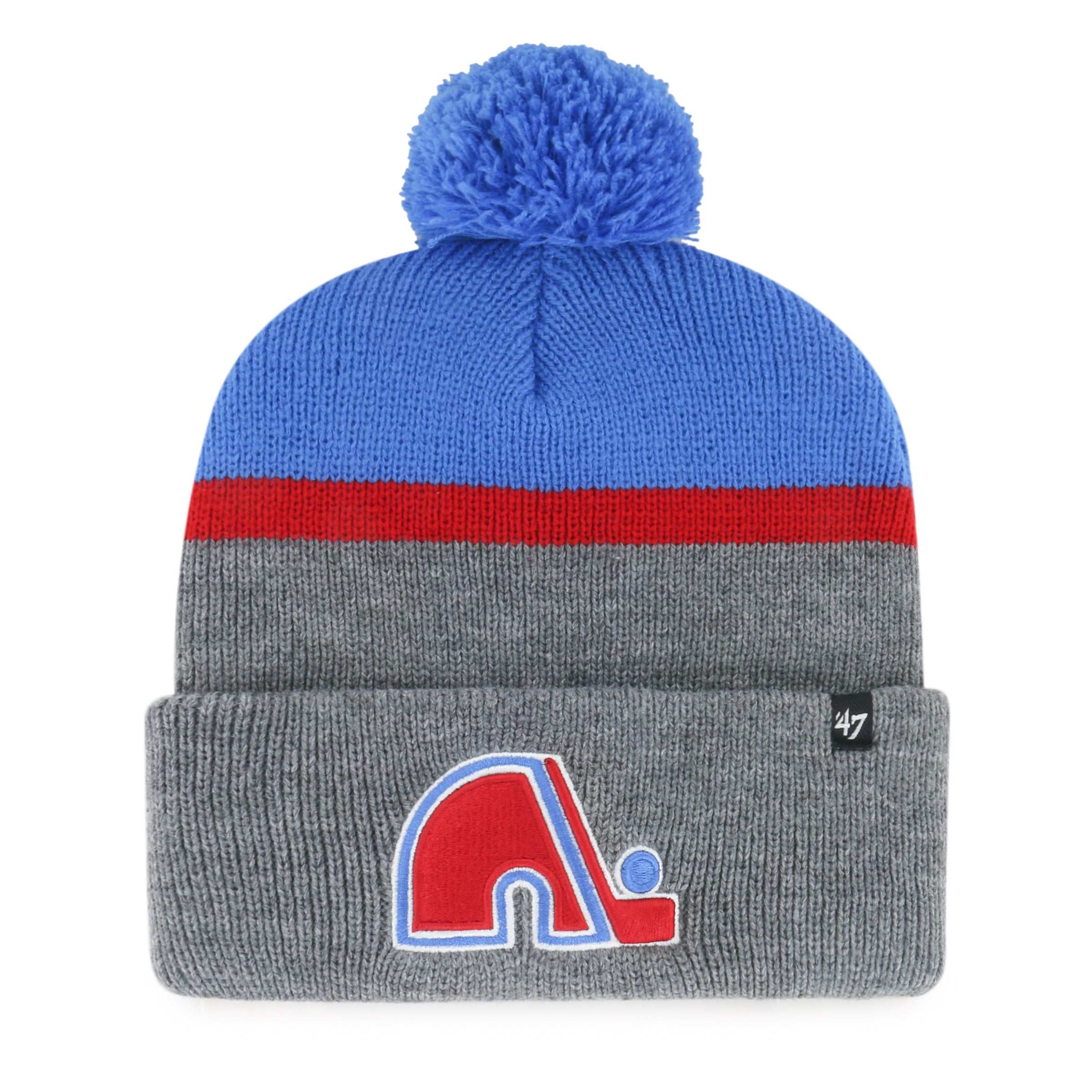 Quebec Nordiques NHL 47 Brand Men's Royal/Grey Split Shadow Cuff Pom Knit