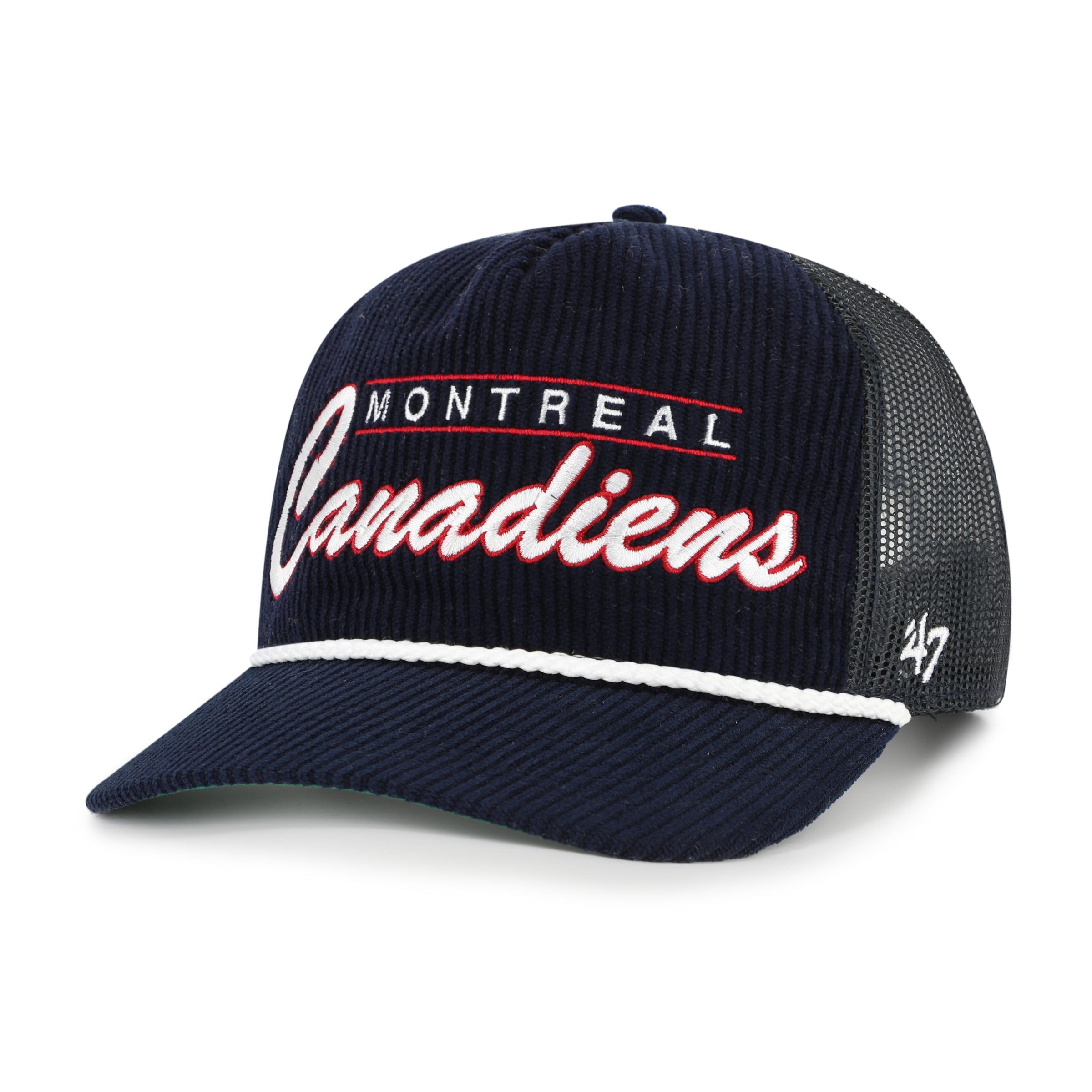 Montreal Canadiens NHL 47 Brand Men's Navy Double Header Mesh Hitch Snapback