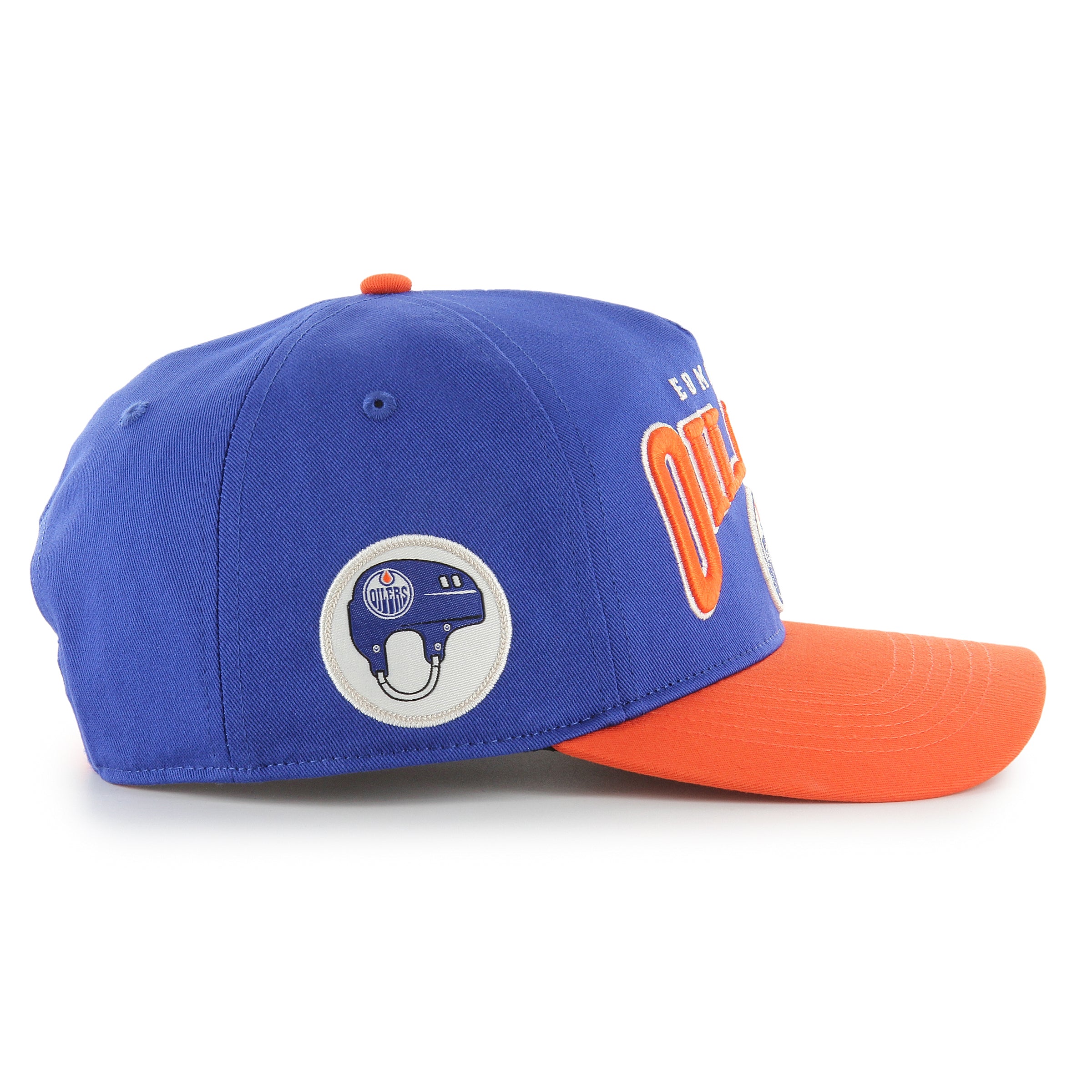 Casquette de chantier Edmonton Oilers NHL 47 Brand pour homme, bleu royal/orange, style snapback.
