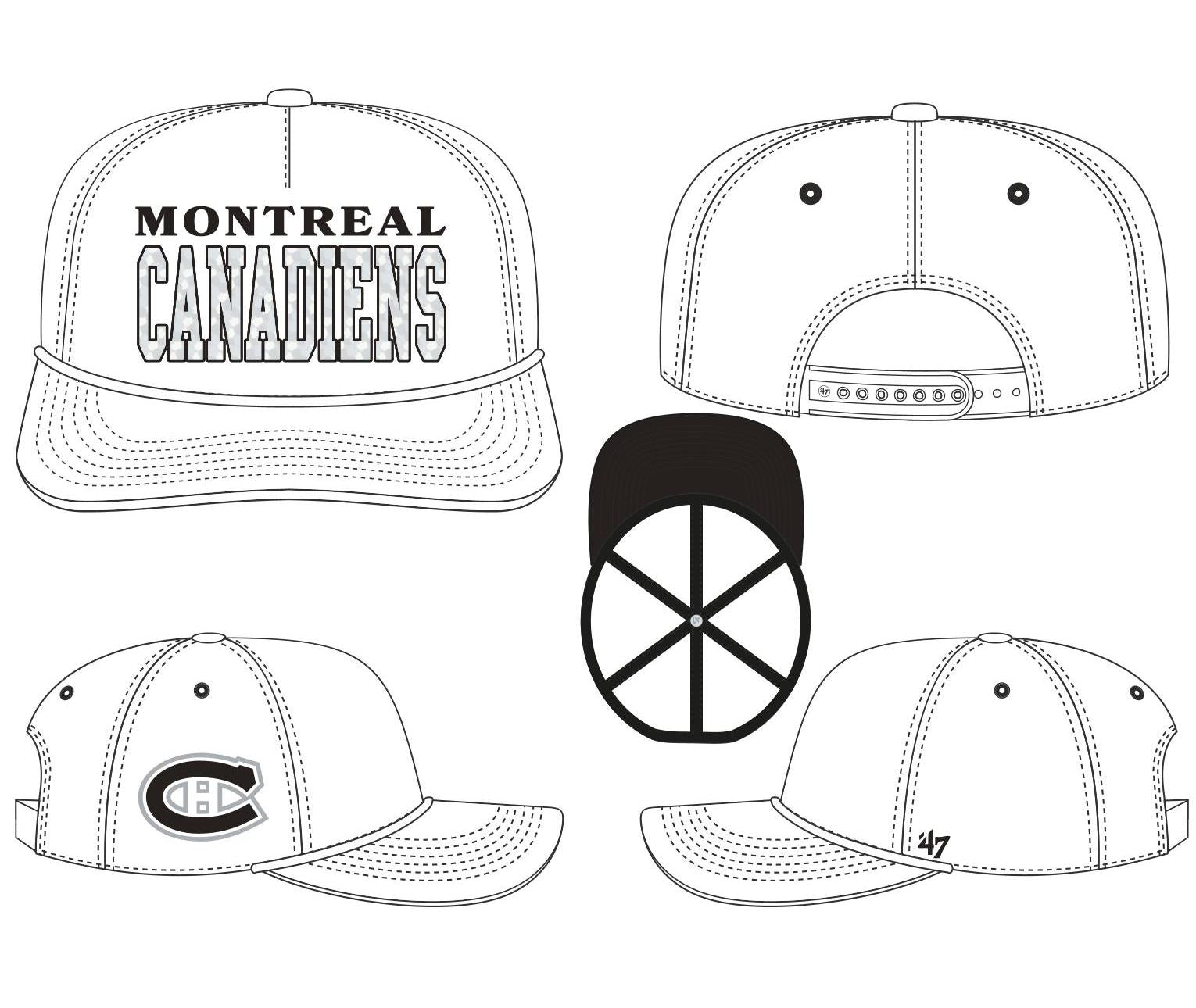 Casquette Snapback blanche à visière plate pour femmes de la marque 47 Brand, équipe des Canadiens de Montréal de la LNH.