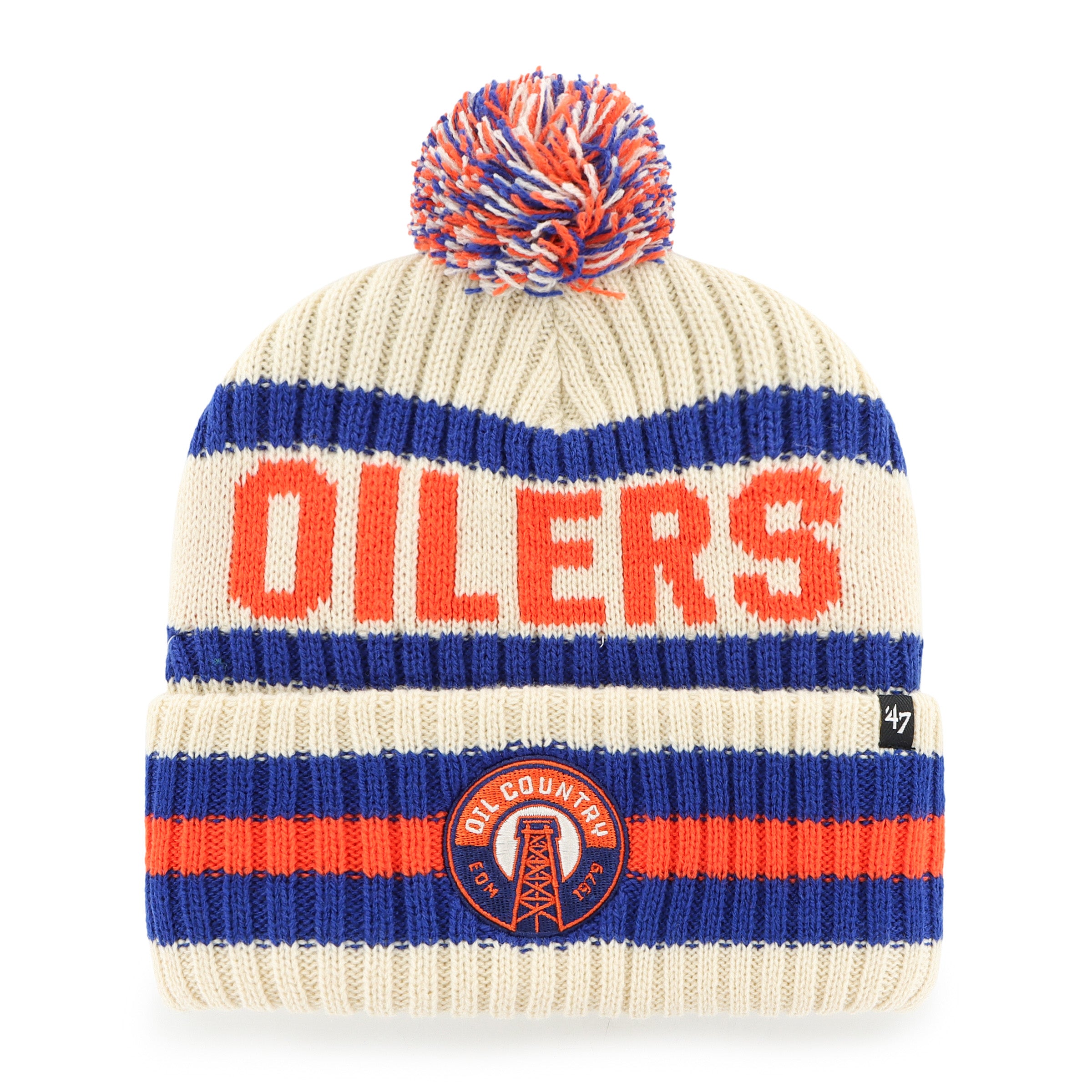 Edmonton Oilers NHL 47 Brand Men's Beige/Orange Alternate Bering Cuff Pom Knit