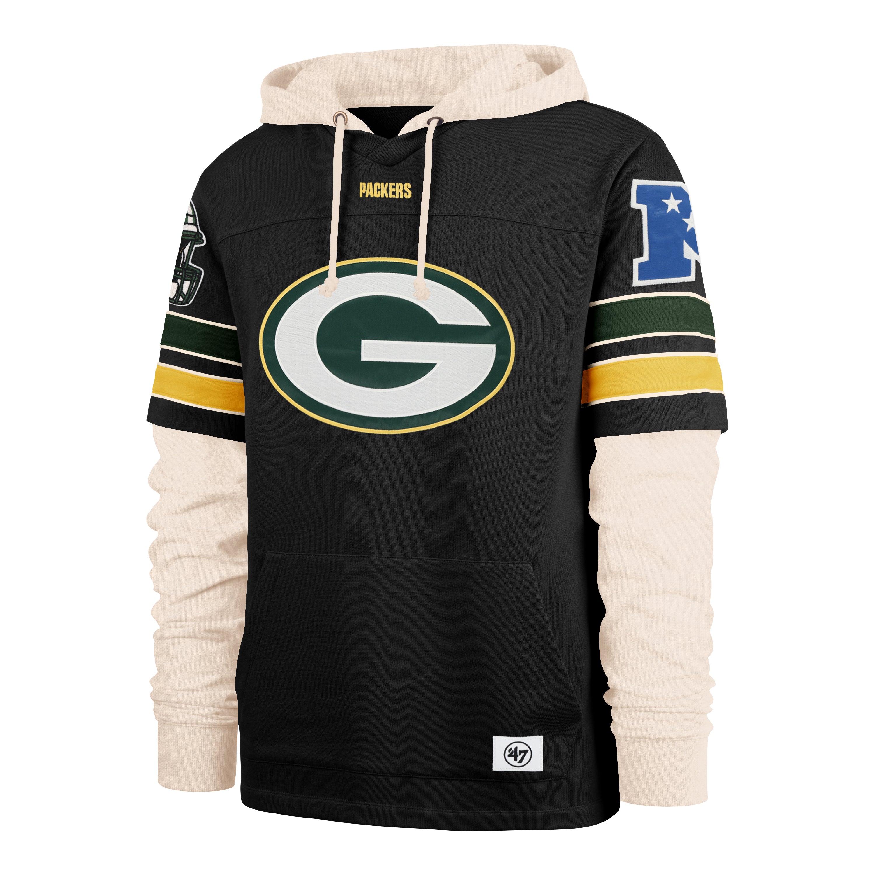 Green Bay Packers NFL 47 Brand Men's Black Split Zone Cornerback Duo Lacer Hoodie