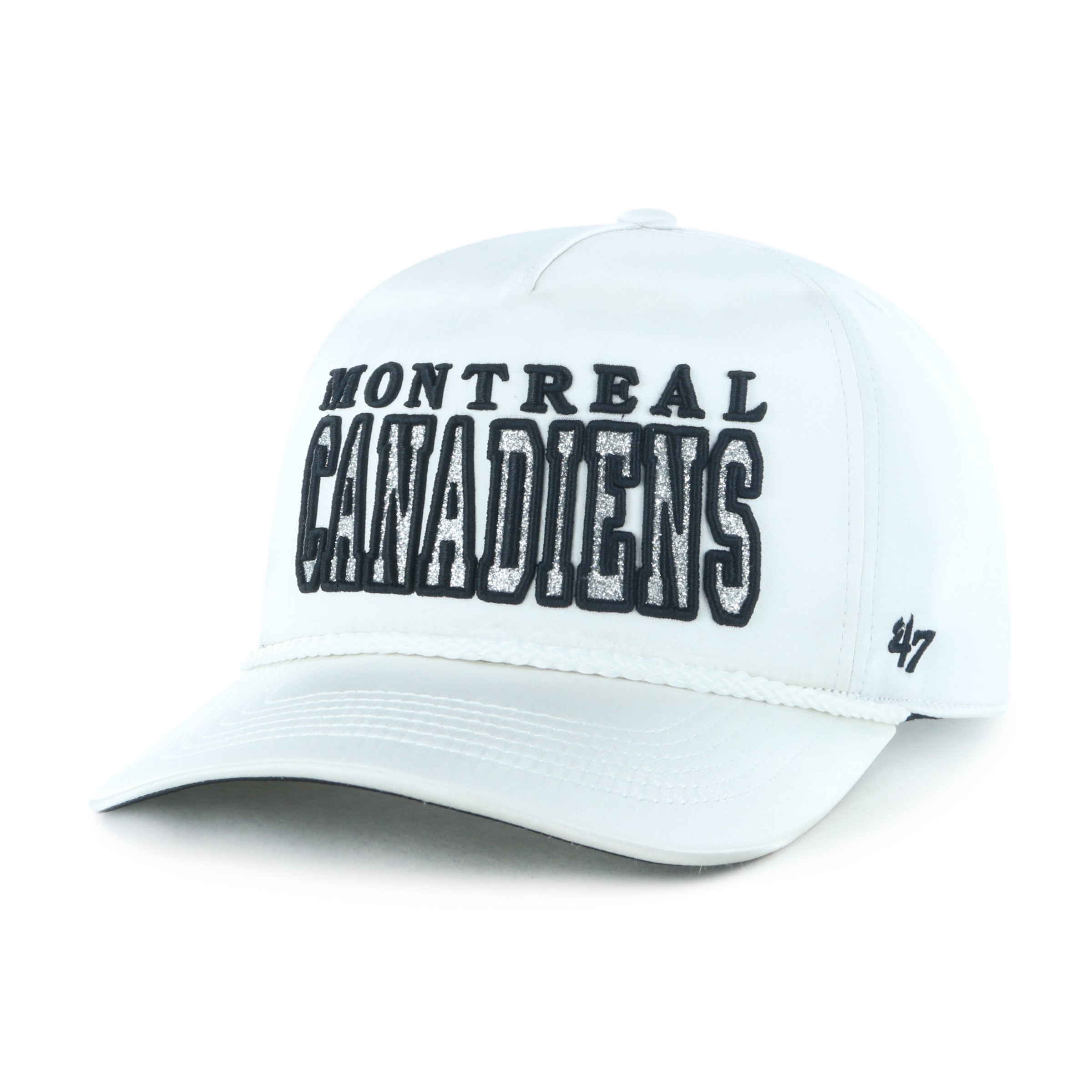 Casquette Snapback blanche à visière plate pour femmes de la marque 47 Brand, équipe des Canadiens de Montréal de la LNH.