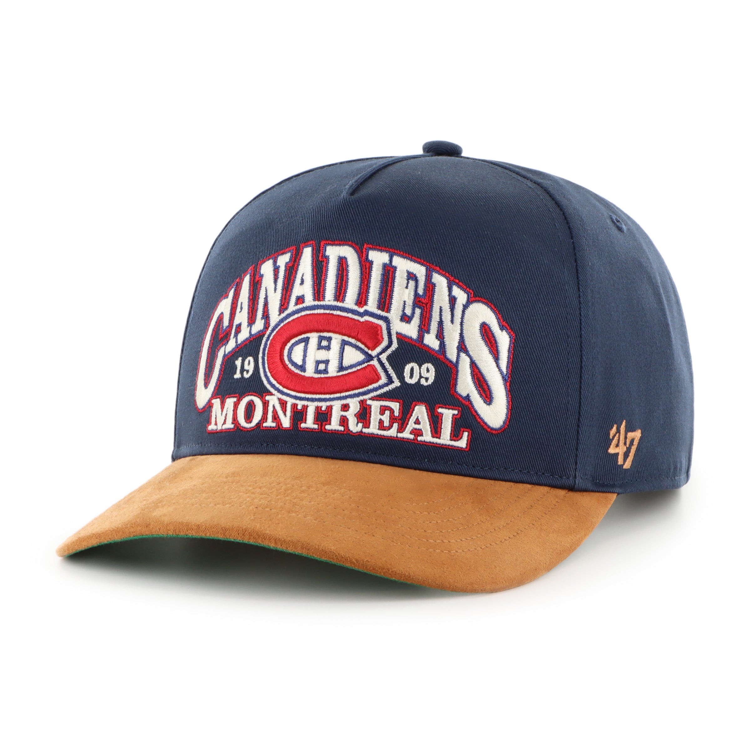 Casquette snapback en daim bleu marine Break Wood des Canadiens de Montréal (NHL) de la marque 47 Brand
