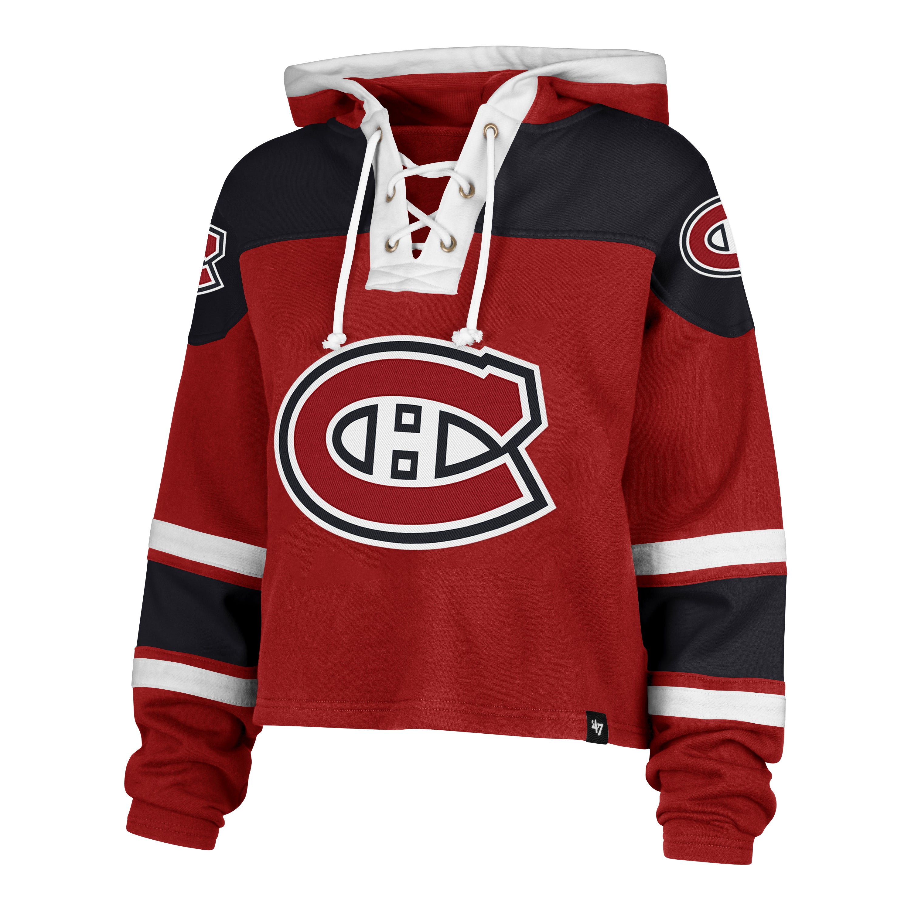 Montreal Canadiens NHL 47 Brand Women's Red Cropped Superior Lace Up Hoodie