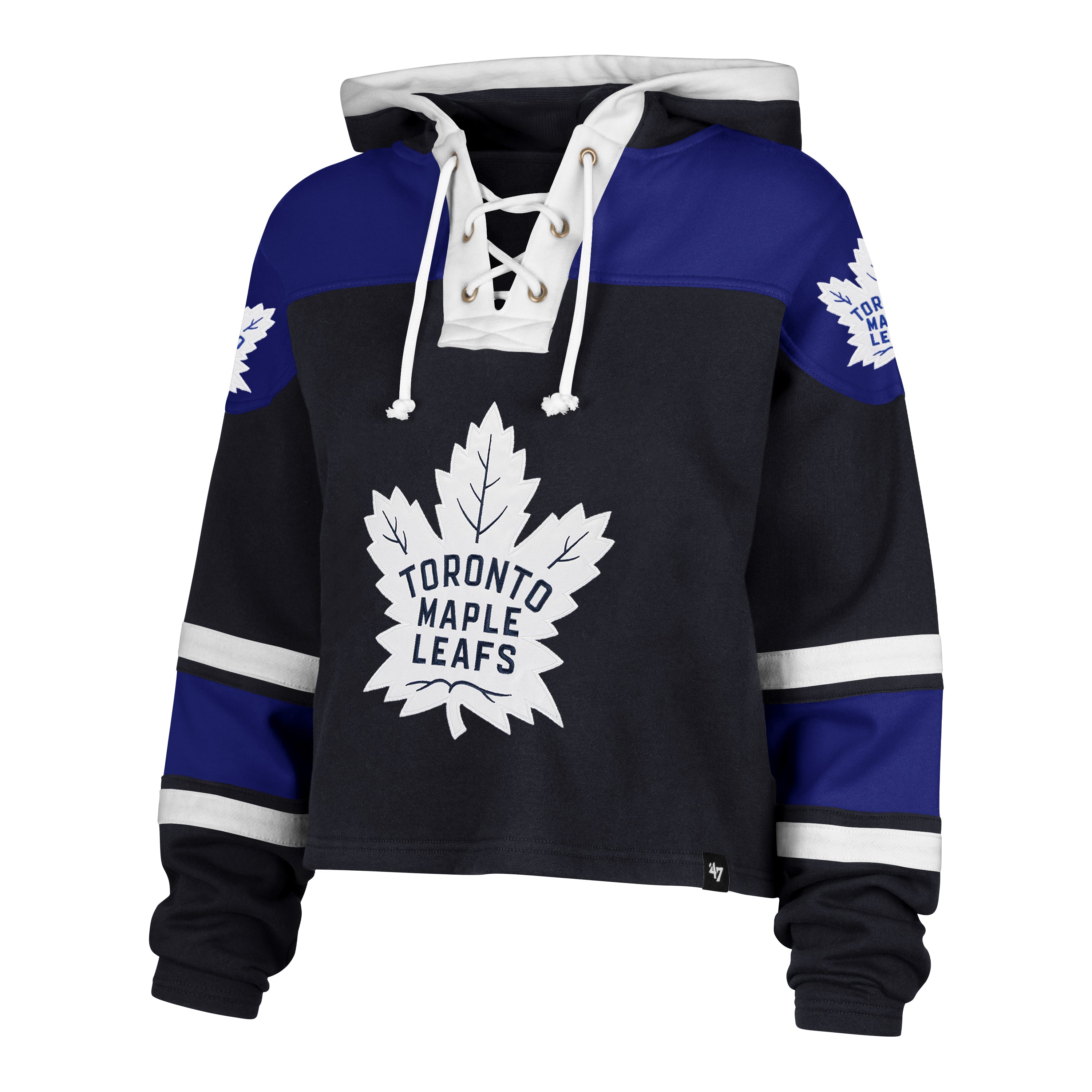 Toronto Maple Leafs NHL 47 Brand Women's Navy Cropped Superior Lace Up Hoodie