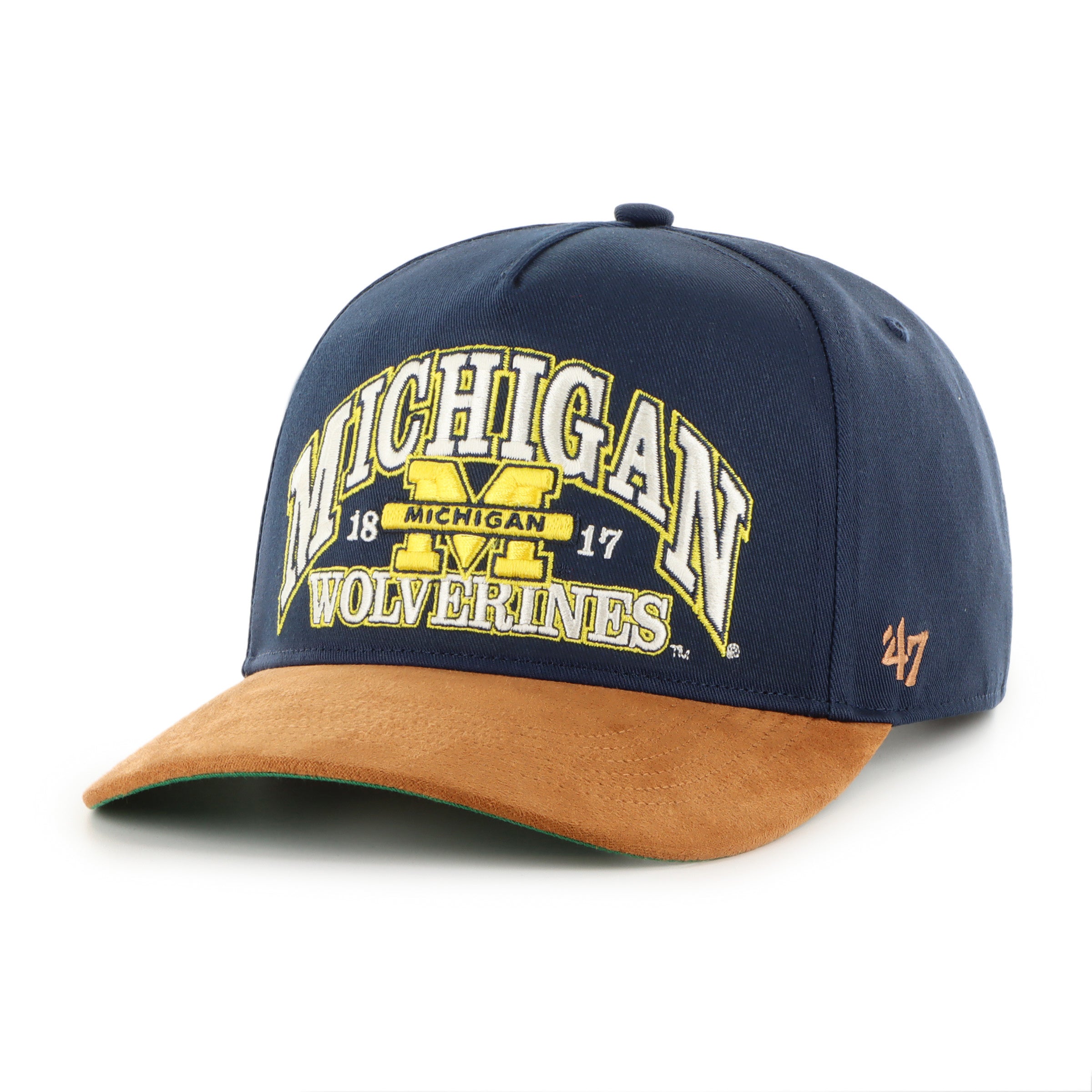 Michigan Wolverines NCAA 47 Brand Men's Navy Break Wood Suede Hitch Snapback Hat