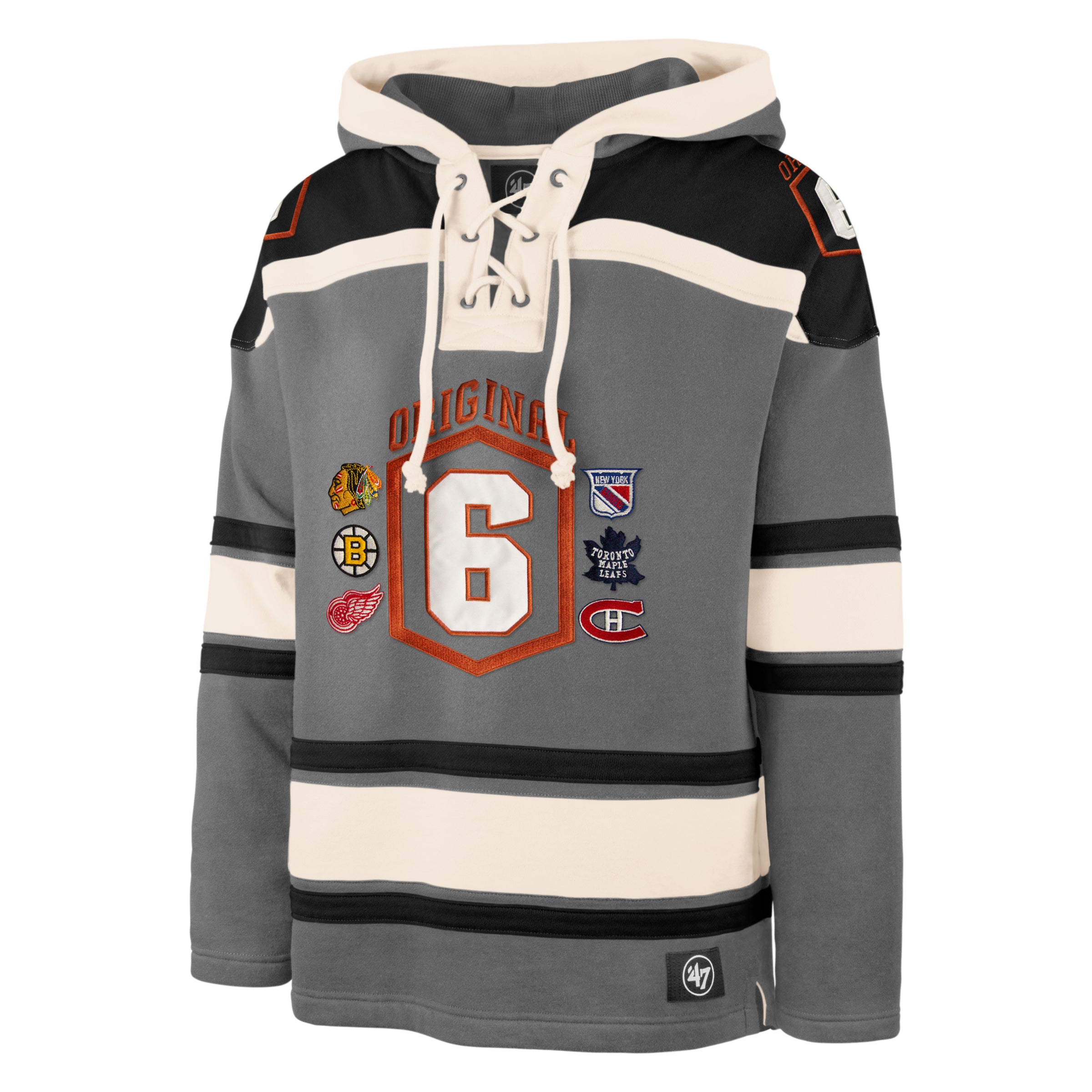 Original Six NHL 47 Brand Men's Grey Heavyweight Vintage Lacer Hoodie