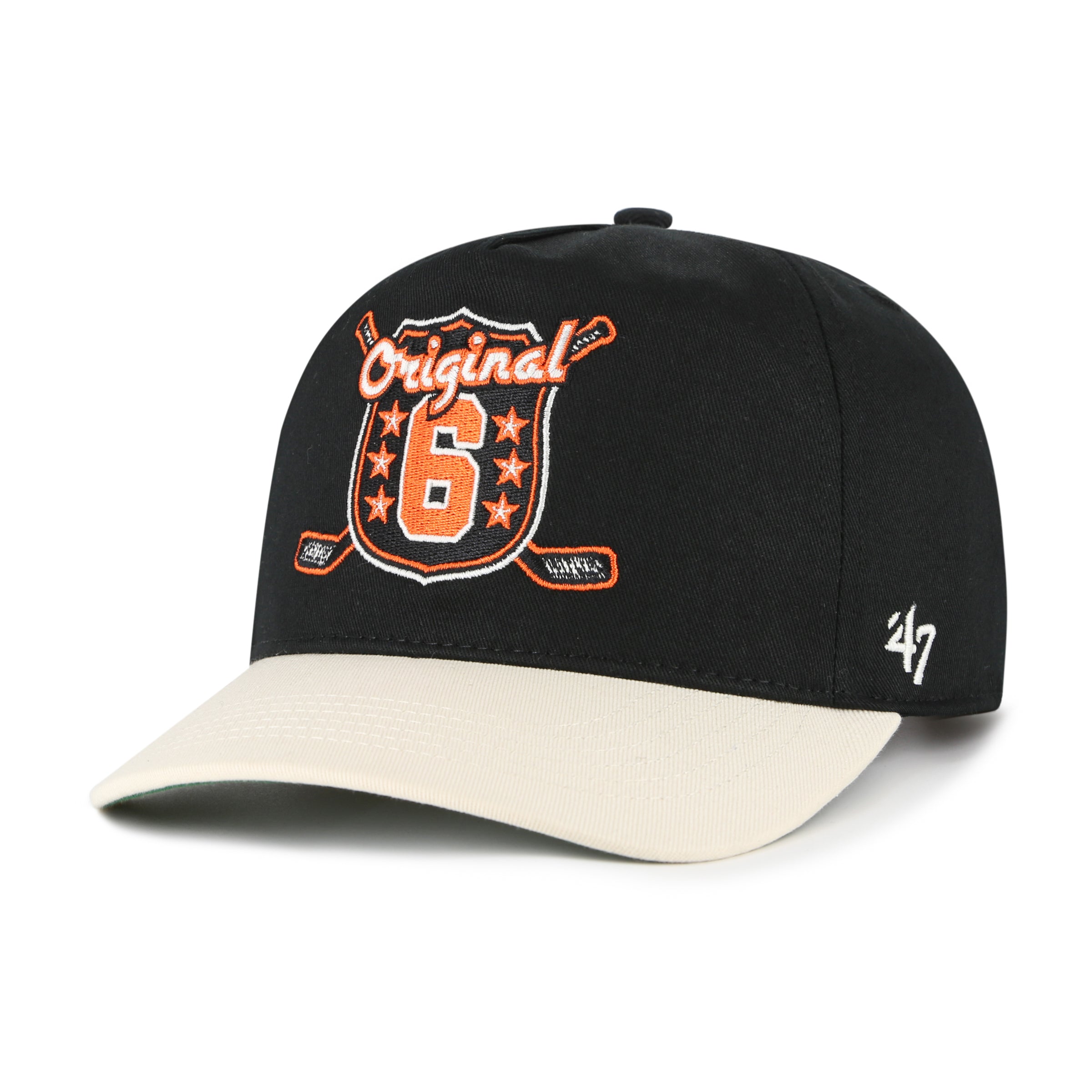 Original Six NHL 47 Brand Men's Black/Natural Cross Sticks Hitch Adjustable Hat