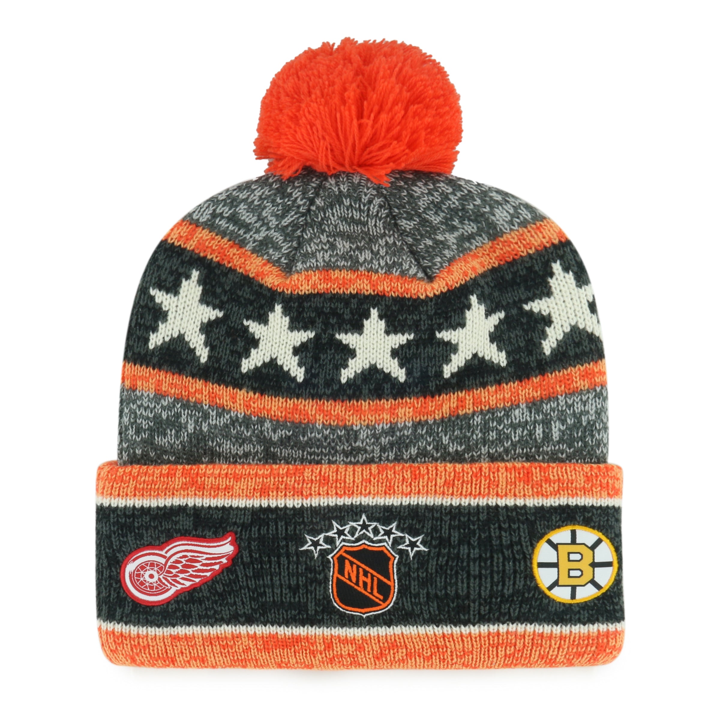 Original Six NHL 47 Brand Men's Grey/Orange Blizzard Cuff Pom Knit Hat