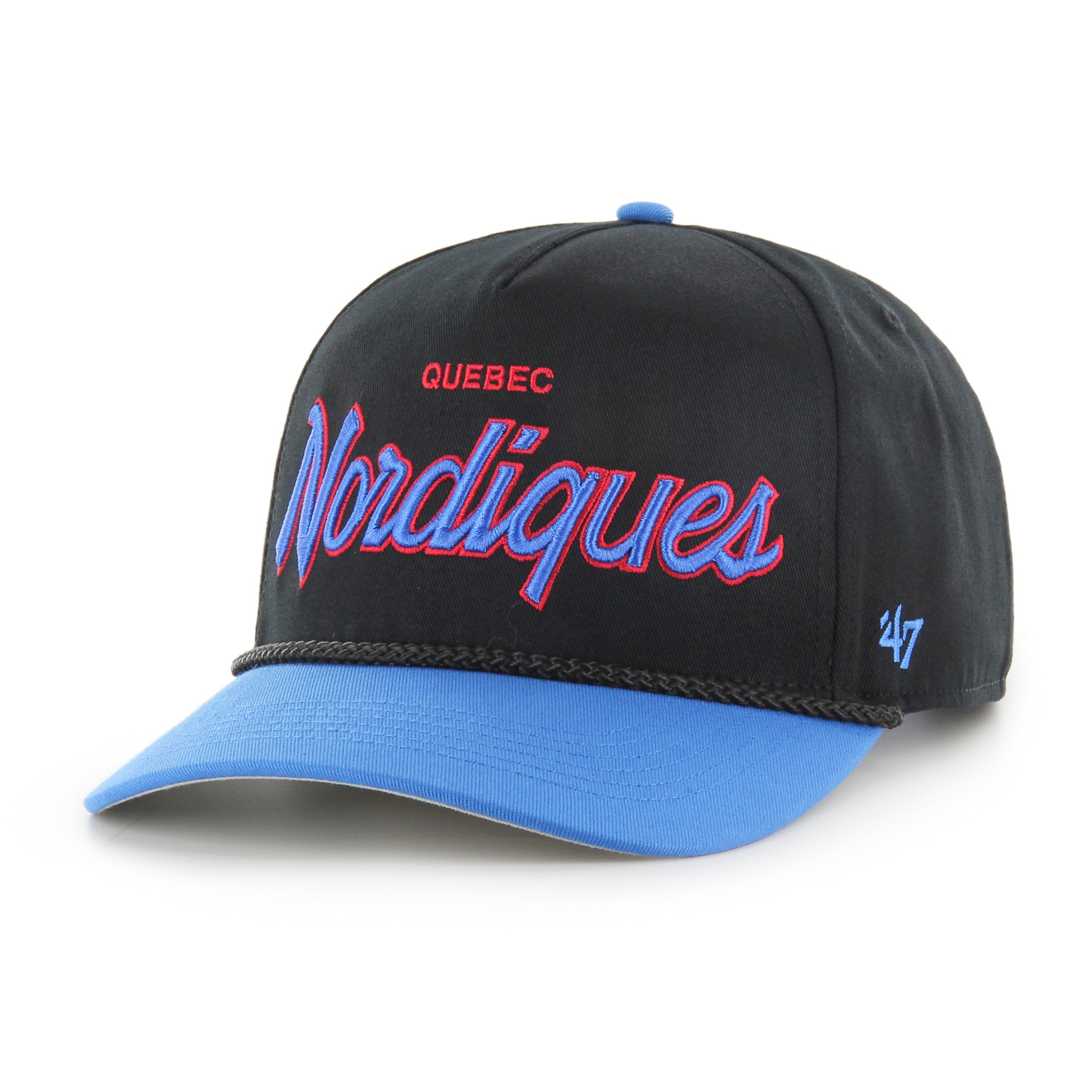 Quebec Nordiques NHL 47 Brand Men's Black Crosstown Script Rope Hitch Adjustable Hat