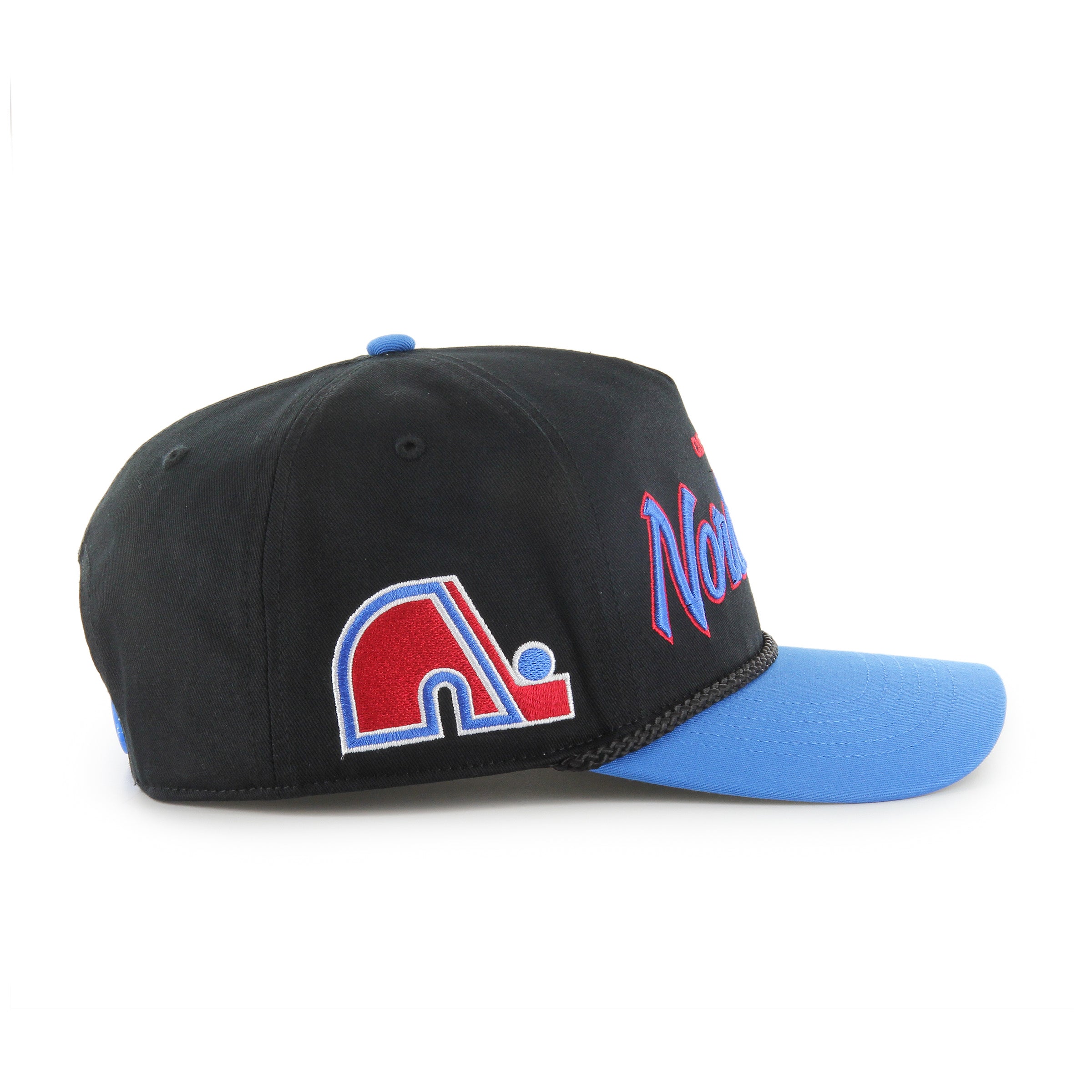Quebec Nordiques NHL 47 Brand Men's Black Crosstown Script Rope Hitch Adjustable Hat