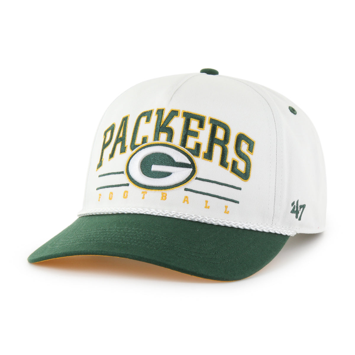 Green Bay Packers NFL 47 Brand Men's White Roscoe Rope Two Tone Hitch Snapback Hat
