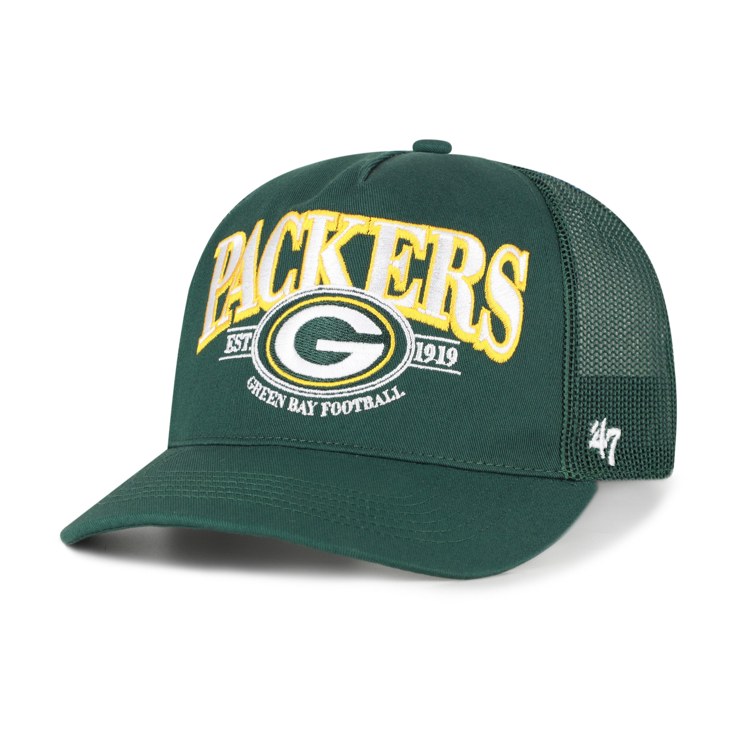 Green Bay Packers NFL 47 Brand Men's Green Deluxia Trucker Mesh Hitch Snapback