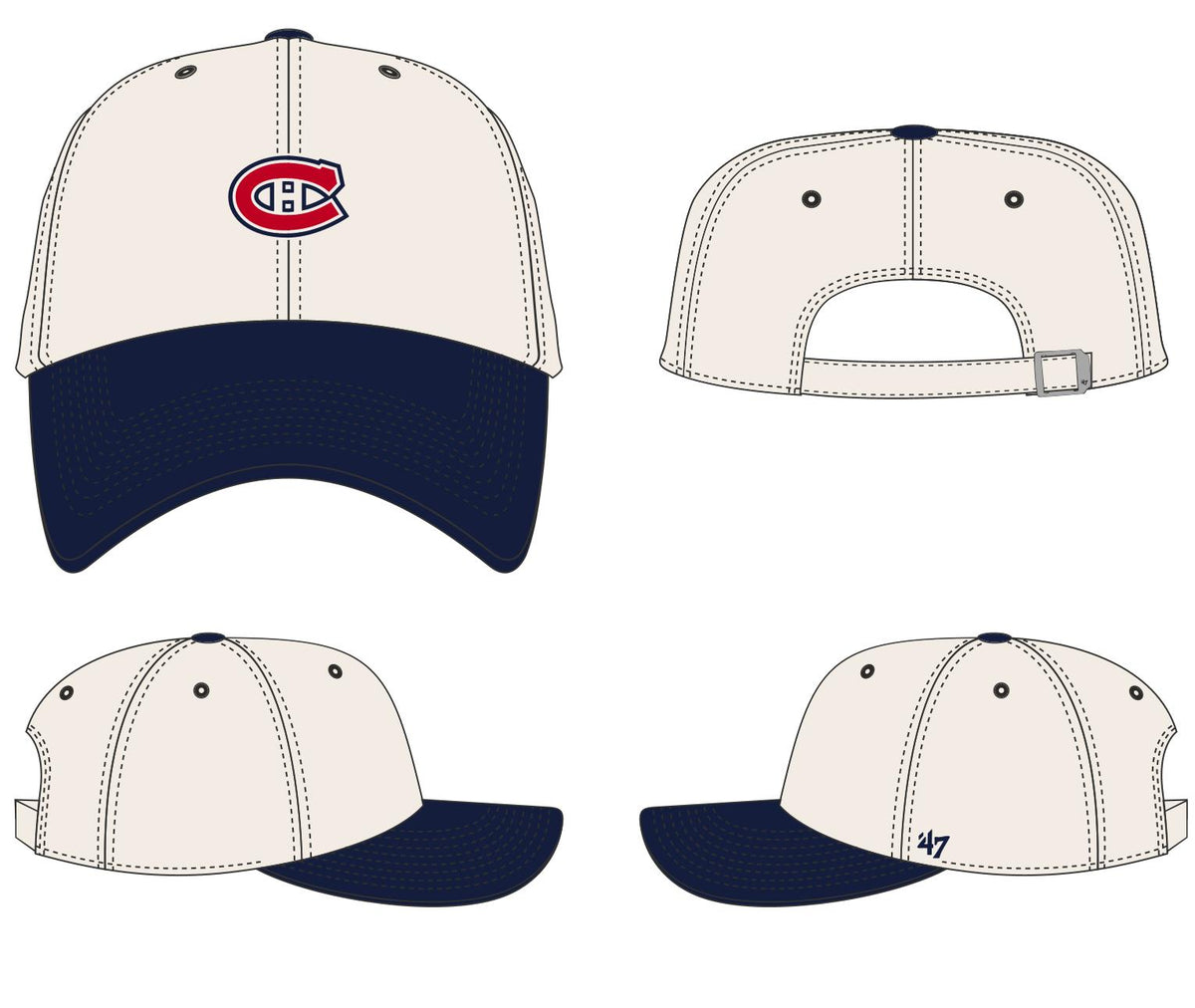 Montreal Canadiens NHL 47 Brand Natural Two Tone Base Runner Ballpark Clean Up Adjustable Hat
