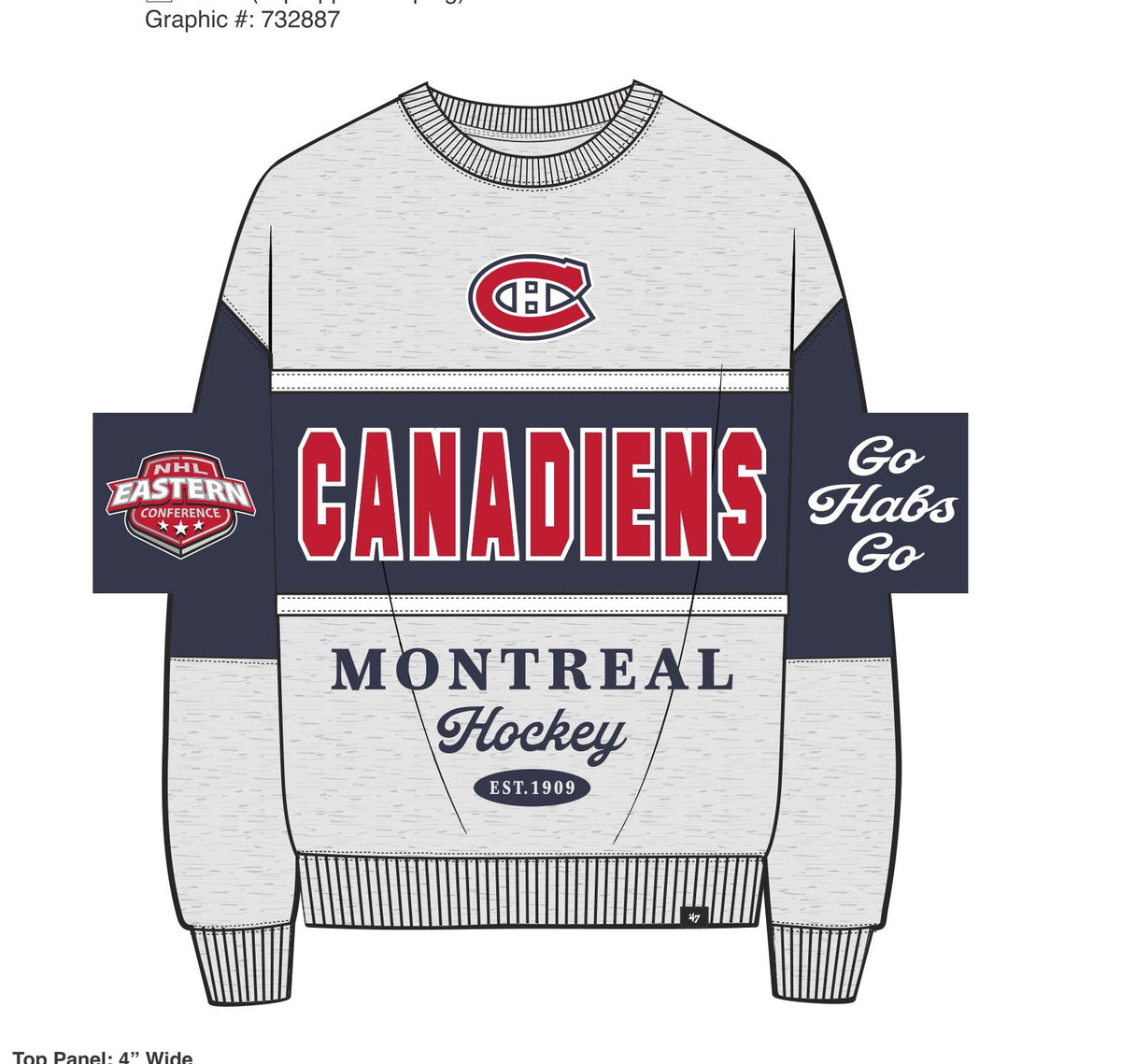 Montreal Canadiens NHL 47 Brand Men's Grey Blockfield Maximalist Crew Sweater