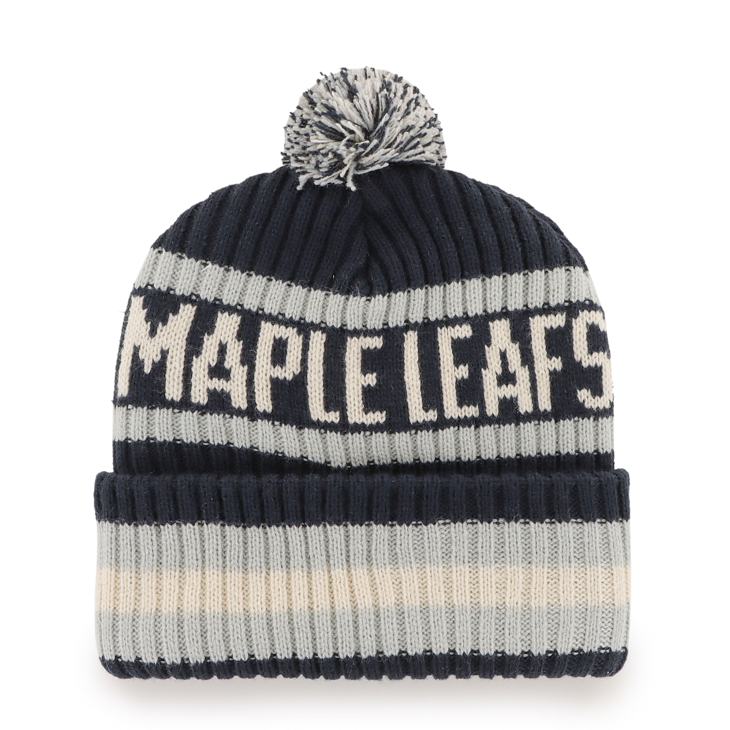 Toronto Maple Leafs NHL 47 Brand Men's Navy/Grey Vintage Bering Cuff Pom Knit