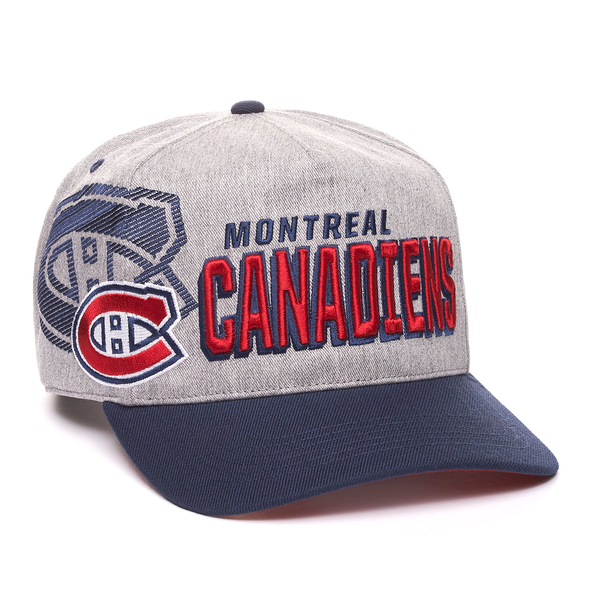 Casquette Snapback bicolore gris/bleu marine pour homme des Canadiens de Montréal NHL 47 Brand Overshadow Hitch