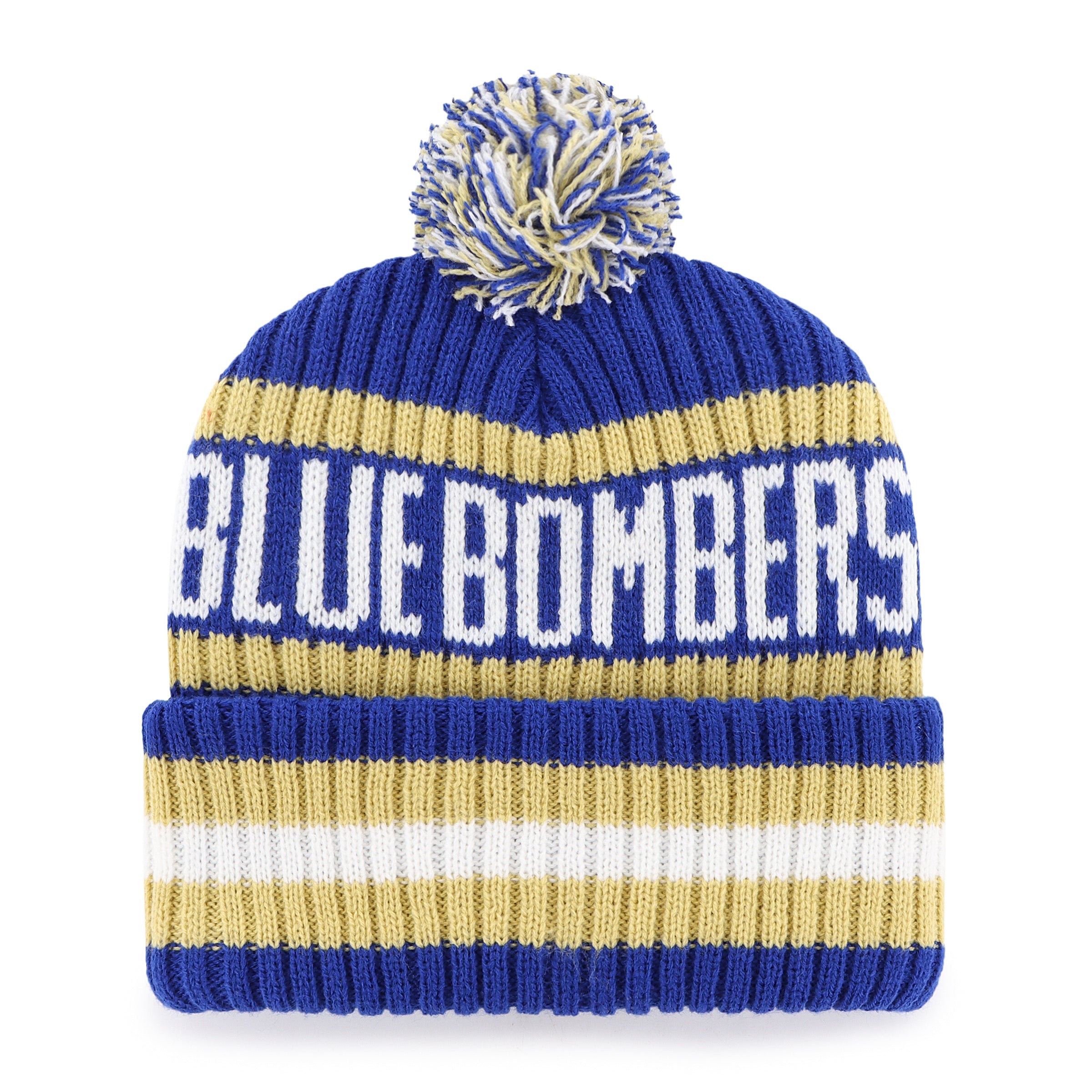 Bonnet tricoté à pompon Bering CFL 47 Brand pour homme des Blue Bombers de Winnipeg de la LCF, couleur bleu royal/doré