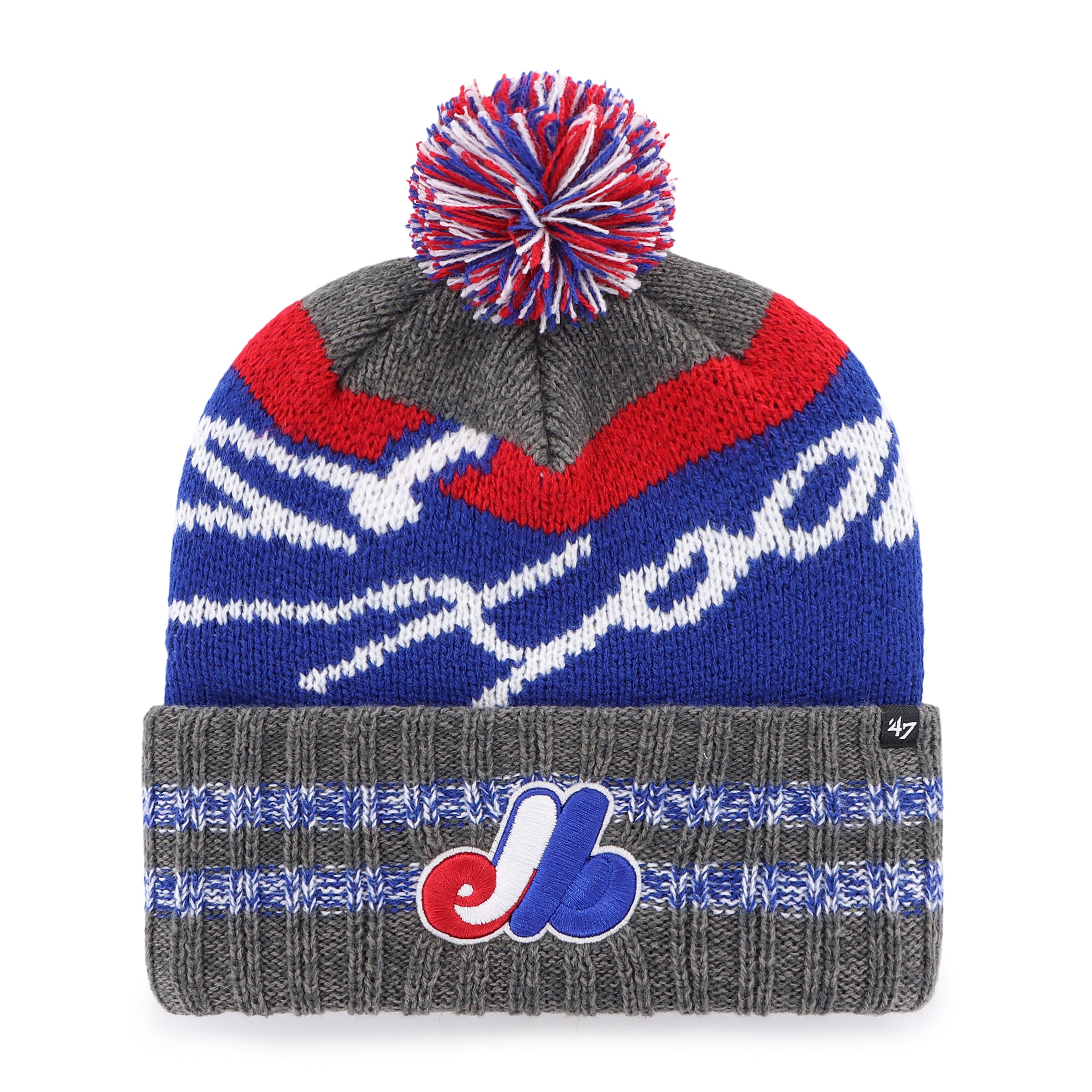 Montreal Expos MLB 47 Brand Men's Grey Hyperbolic Cuff Pom Knit