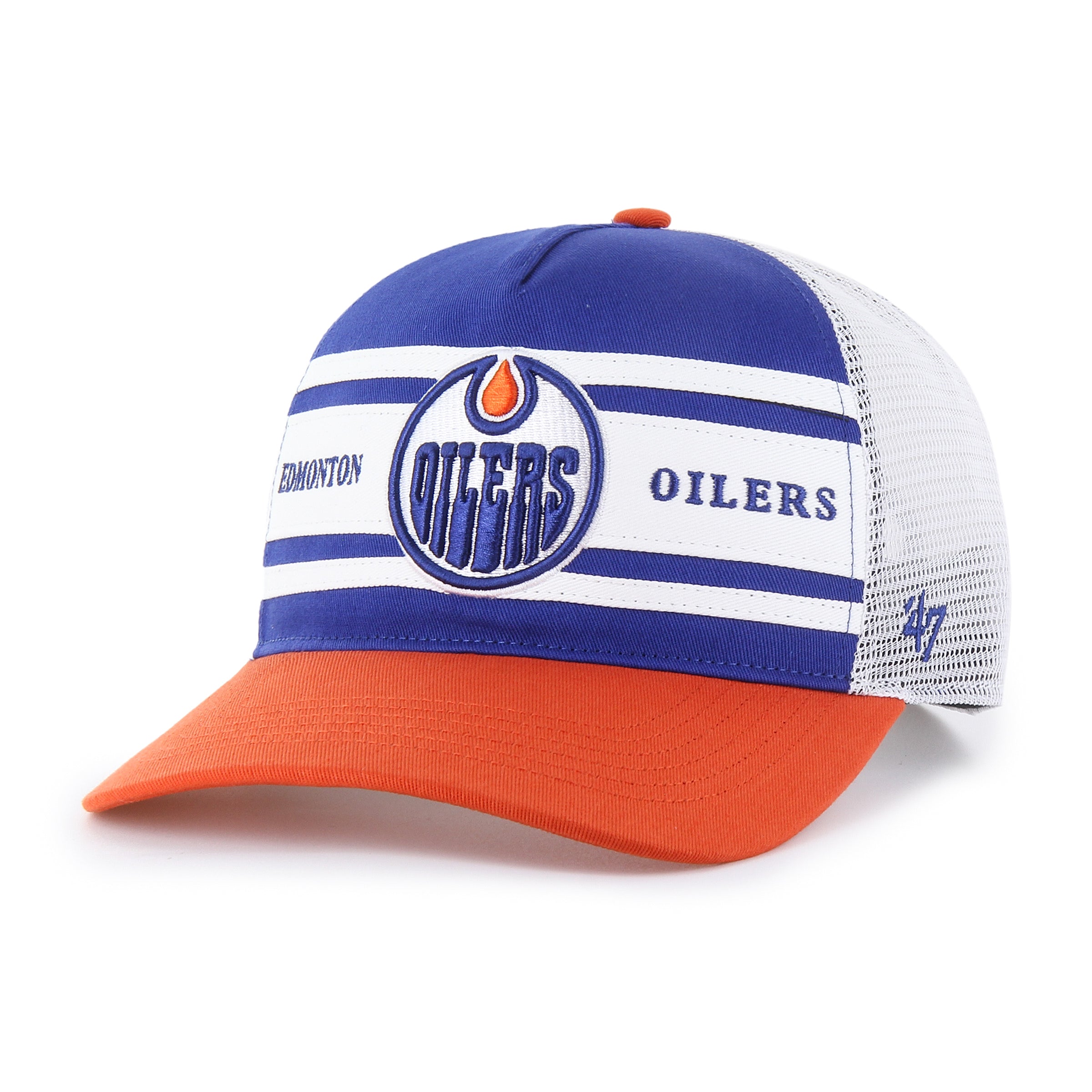 Casquette ajustable à rayures bleu royal/orange pour homme des Oilers d'Edmonton NHL 47 Brand