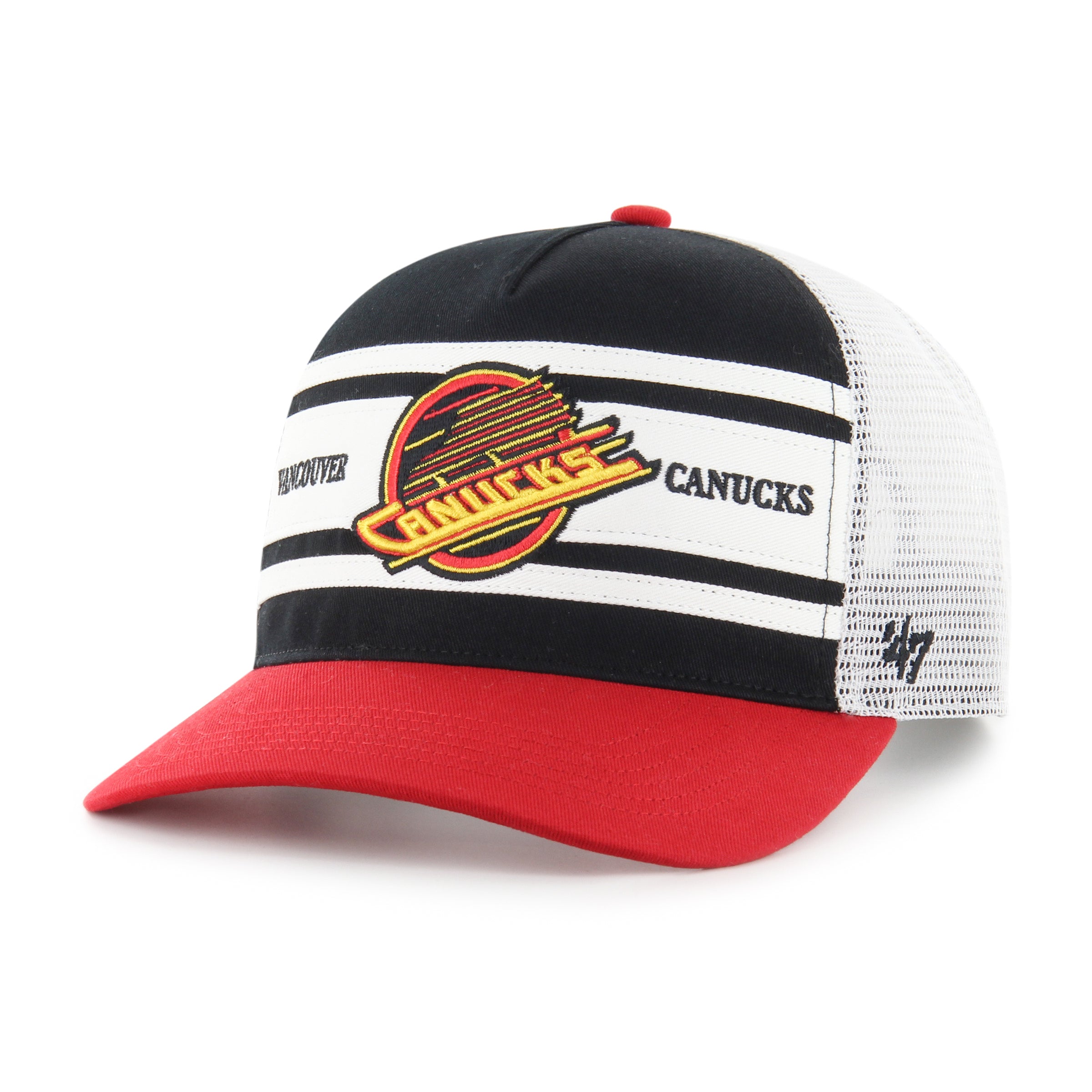 Casquette ajustable à rayures noires et rouges 47 Brand des Canucks de Vancouver LNH pour hommes