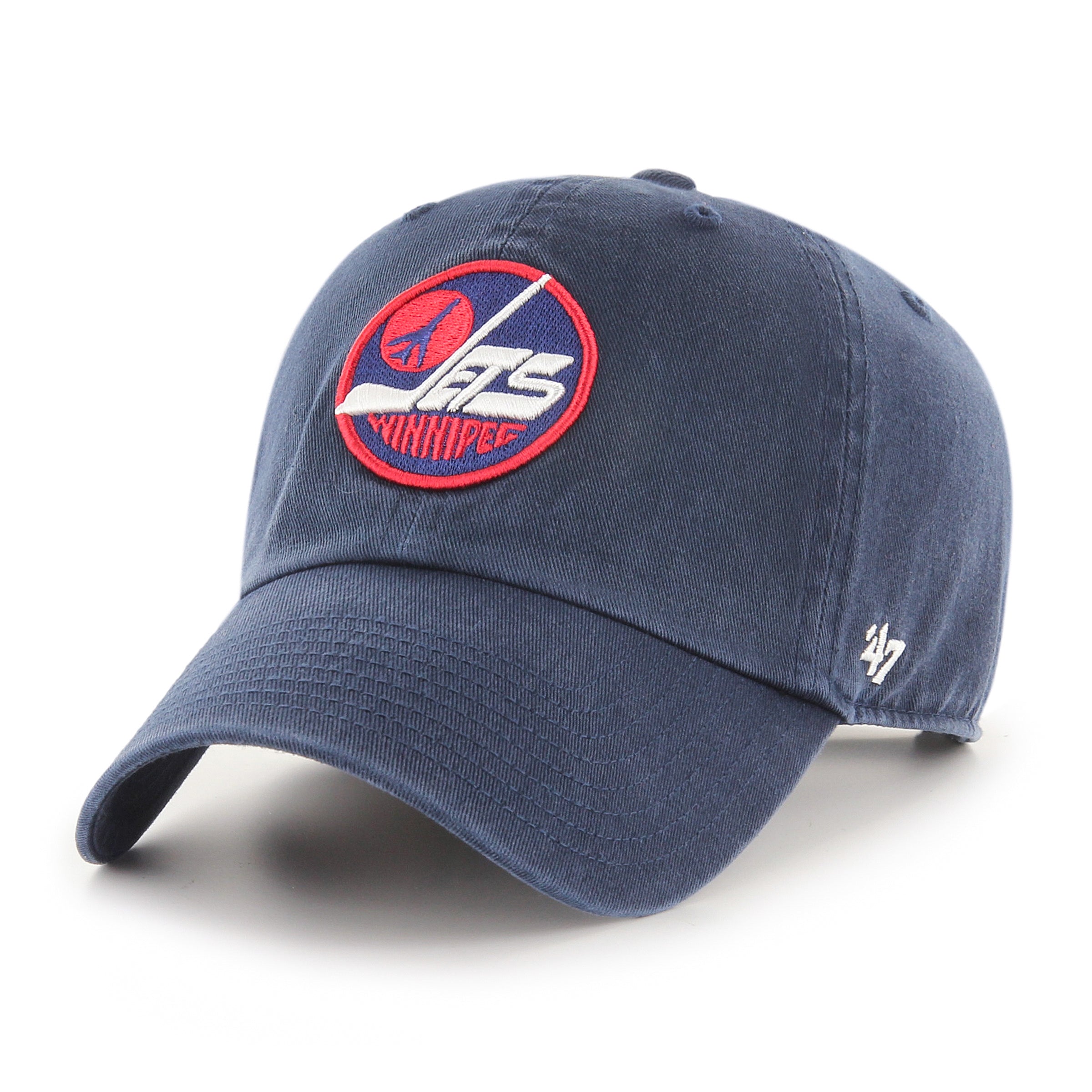 Casquette ajustable pour homme NHL 47 Brand des Jets de Winnipeg, bleu marine, avec logo Heritage Clean Up