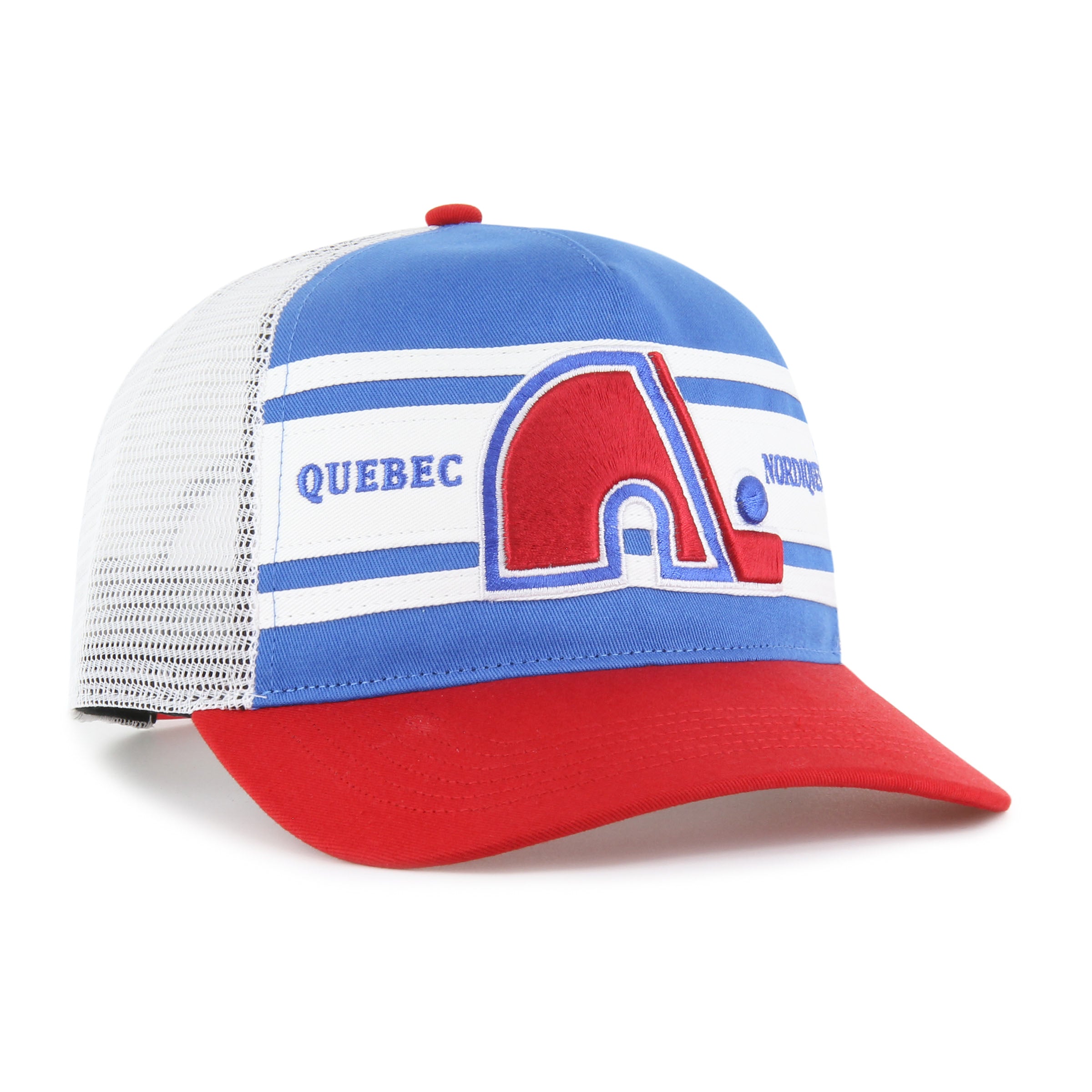 Casquette ajustable avec attelage à super rayures bleu clair/rouge de marque NHL 47 des Nordiques de Québec pour hommes