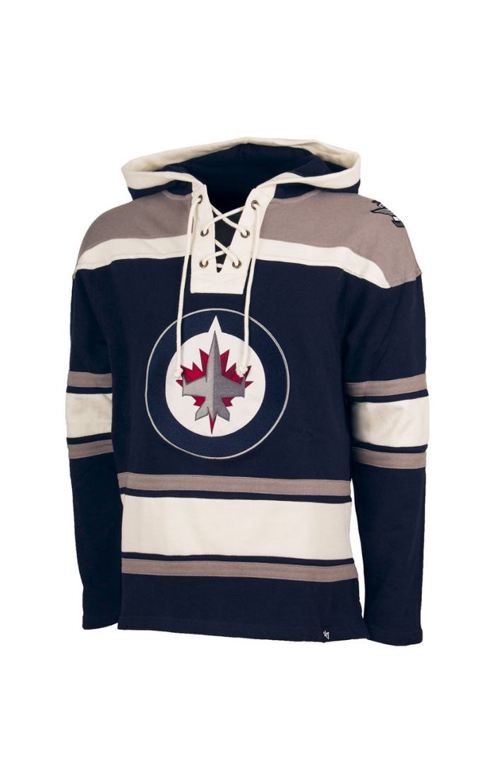 Sweat à capuche épais bleu marine Lacer des Jets de Winnipeg NHL 47 Brand pour hommes