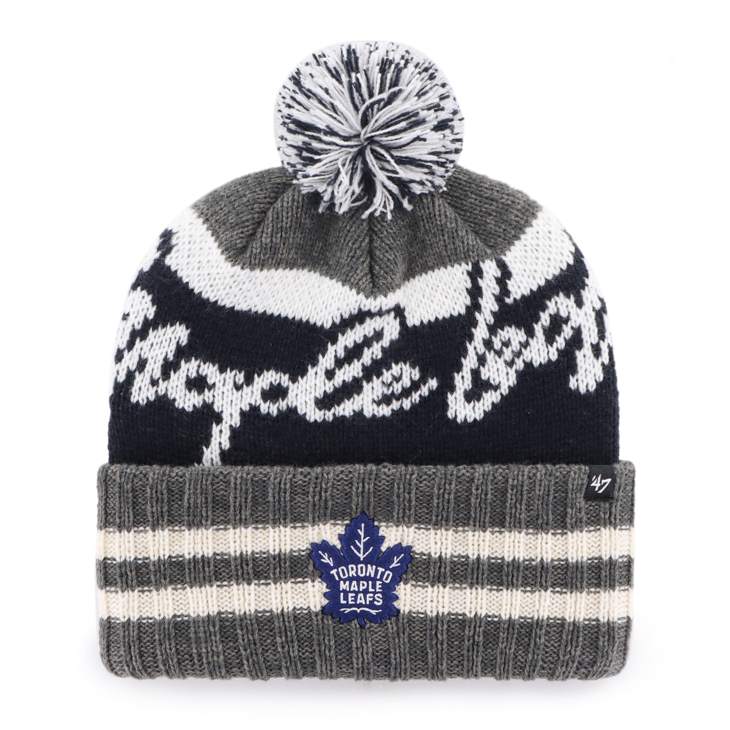 Toronto Maple Leafs NHL 47 Brand Men's Grey Hyperbolic Cuff Pom Knit