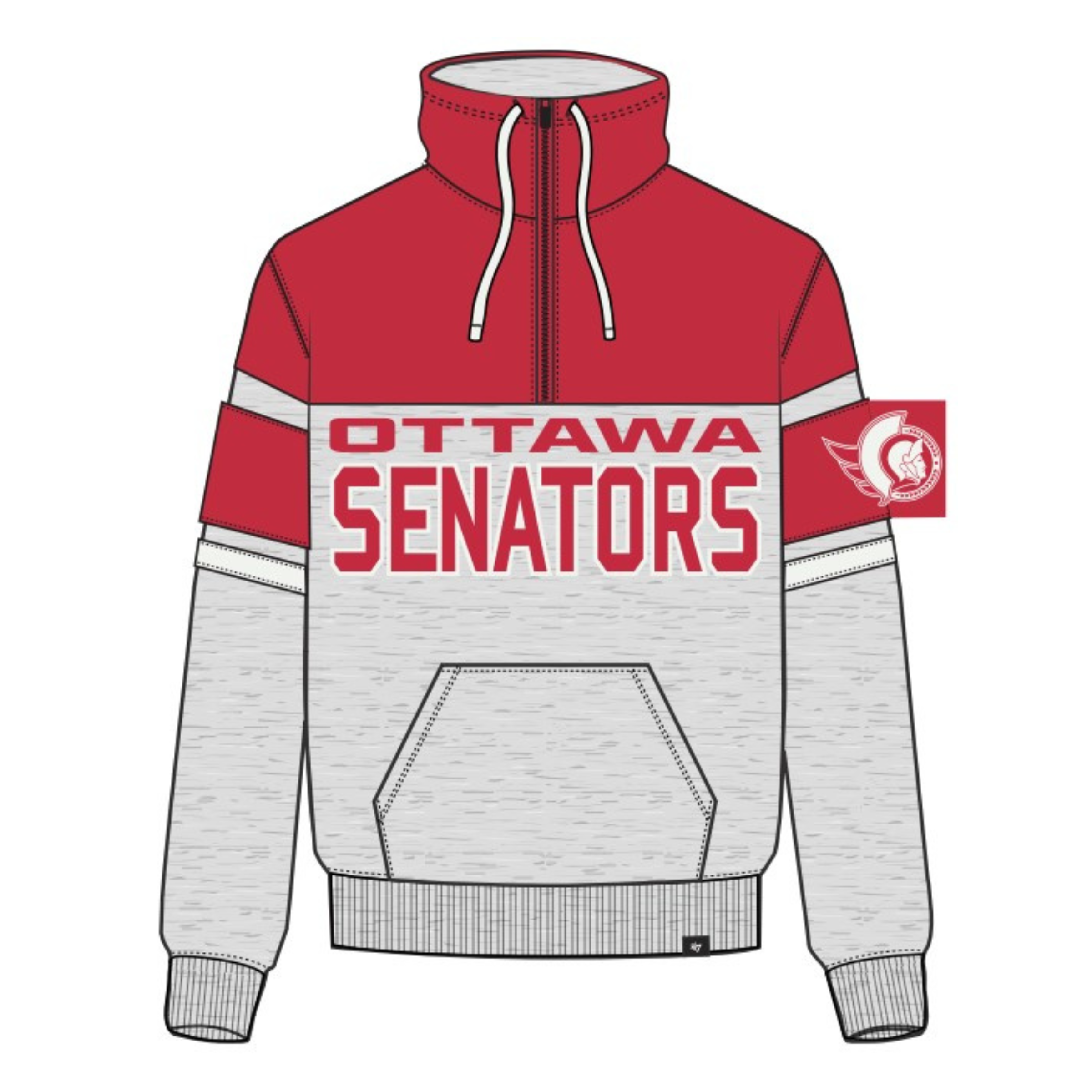 Ottawa Senators NHL 47 Brand Men's Grey Double Header Amp Bay Ridge 1/4 Zip Fleece