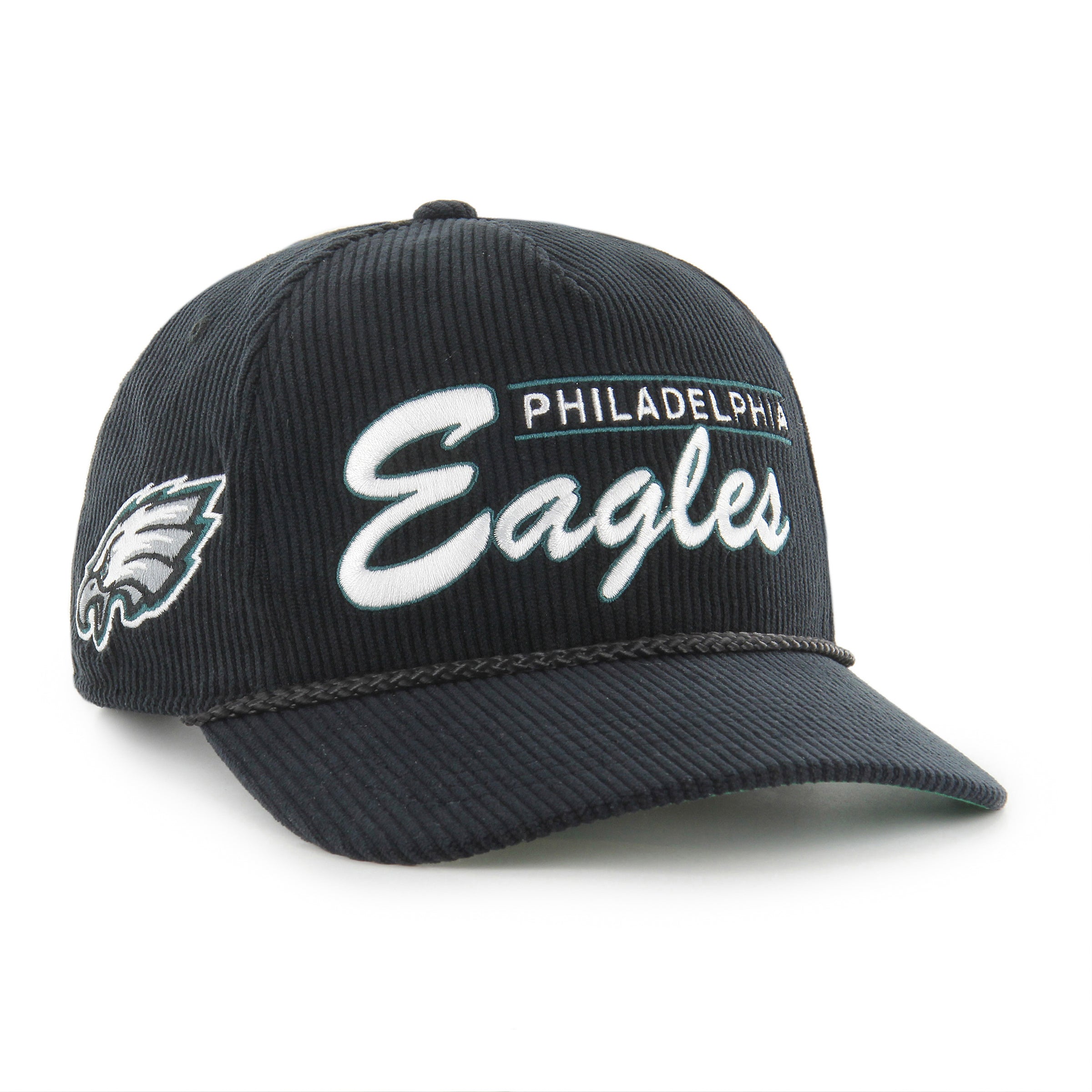 Philadelphia Eagles NFL 47 Brand Men's Black Double Header Cord Hitch Snapback