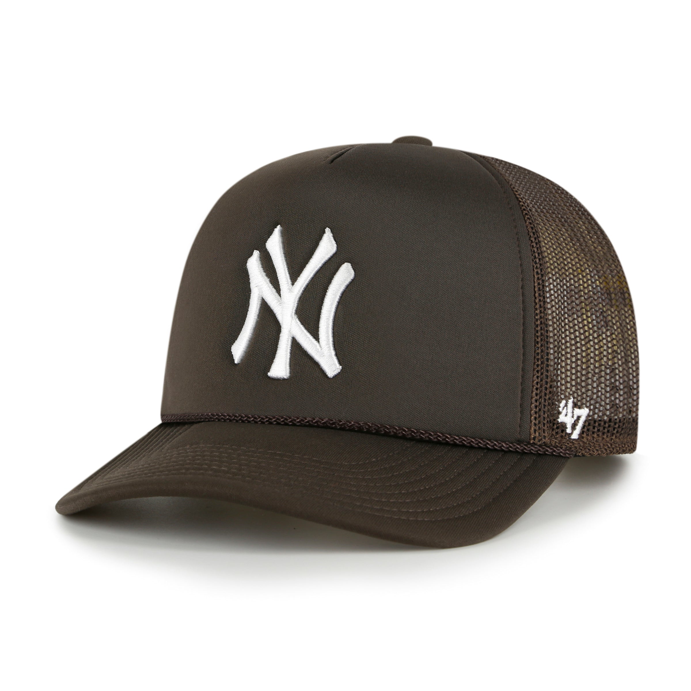 Casquette de camionneur à visière arrière en mousse marron pour homme de la marque MLB 47 Yankees de New York