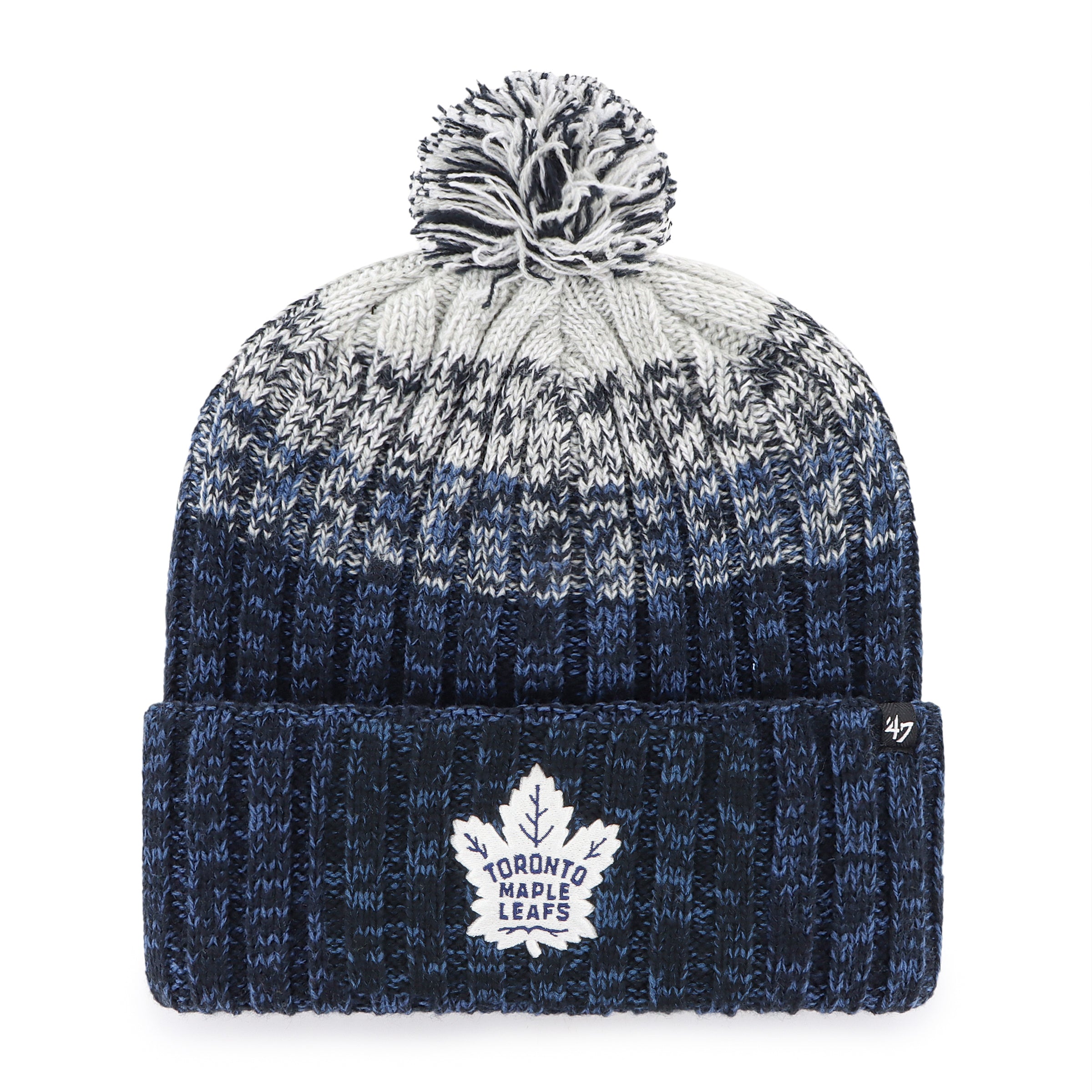 Toronto Maple Leafs NHL 47 Brand Men's Grey/Navy Cascade Cuff Pom Knit