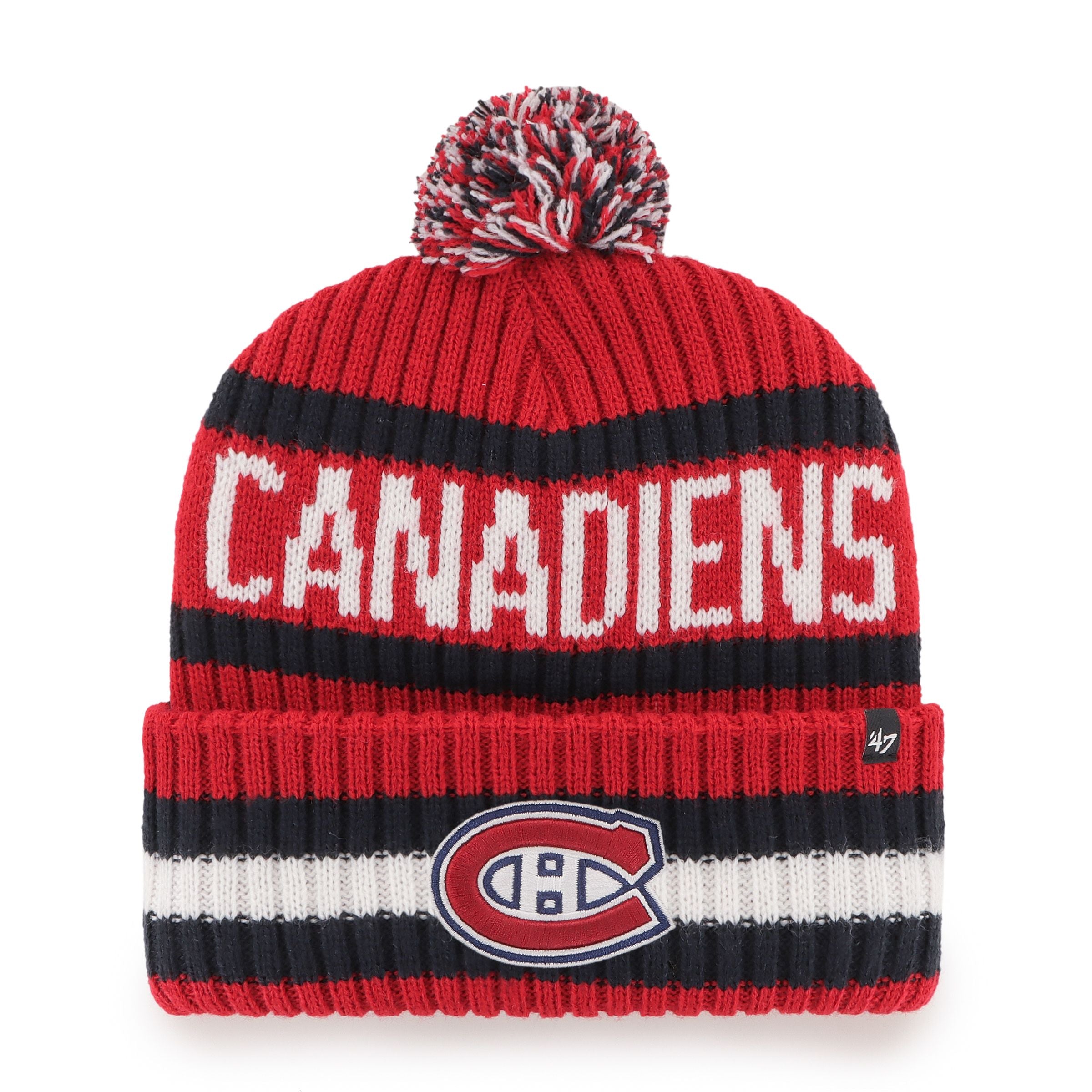 Montreal Canadiens NHL 47 Brand Men's Red/Navy Bering Cuff Pom Knit