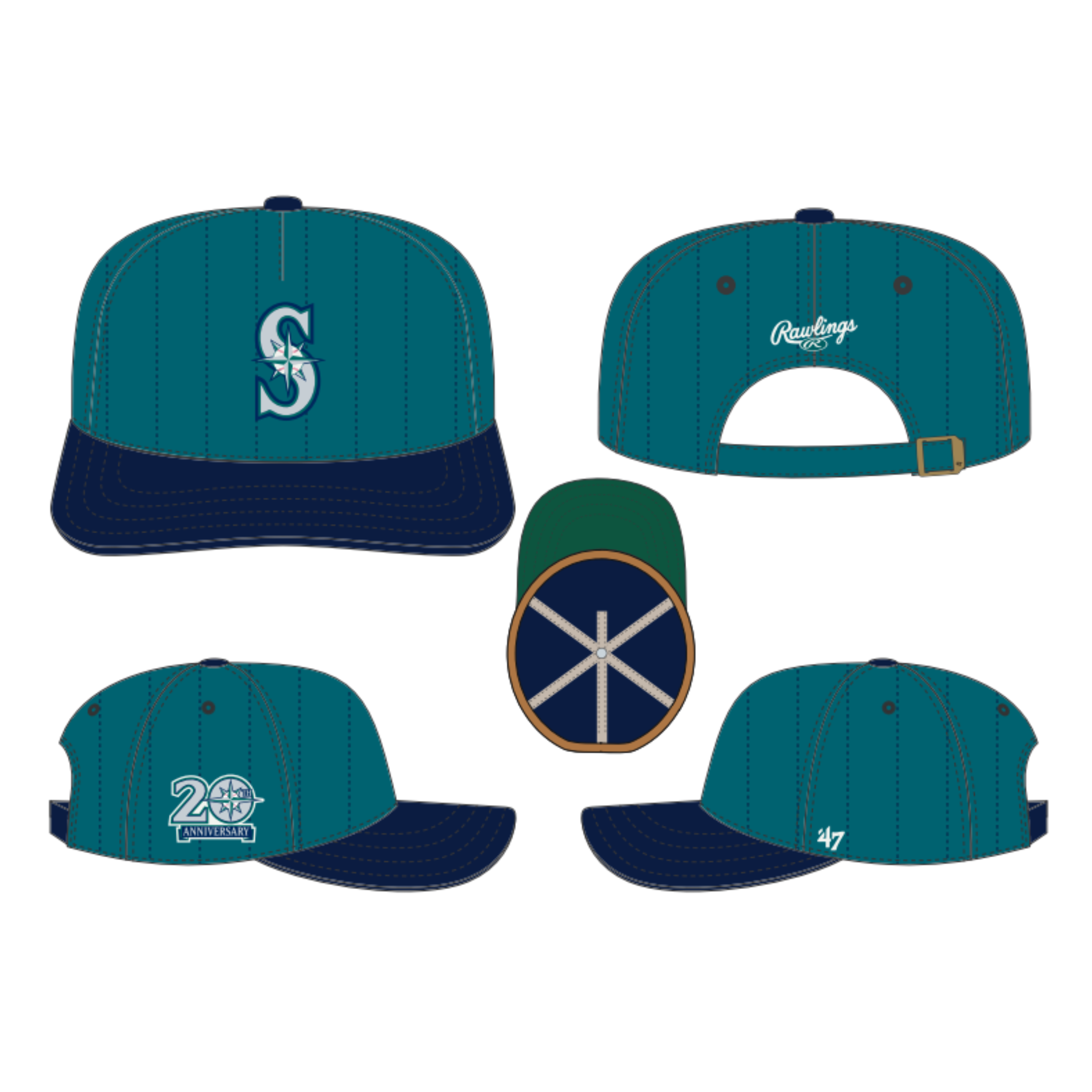 Seattle Mariners MLB 47 Brand Men's Teal Rawlings Pinstripe Hitch Adjustable Hat