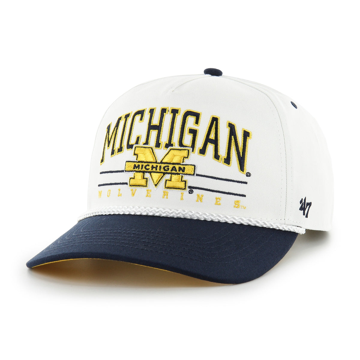 Michigan Wolverines NCAA 47 Brand Men's White Roscoe Rope Two Tone Hitch Snapback Hat