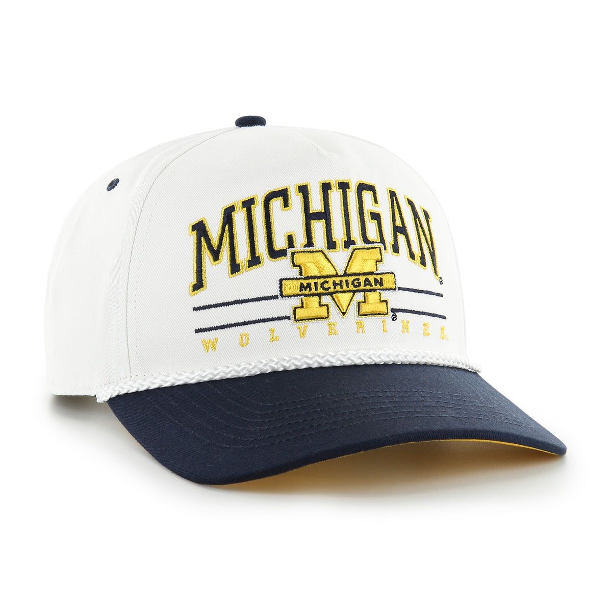 Michigan Wolverines NCAA 47 Brand Men's White Roscoe Rope Two Tone Hitch Snapback Hat