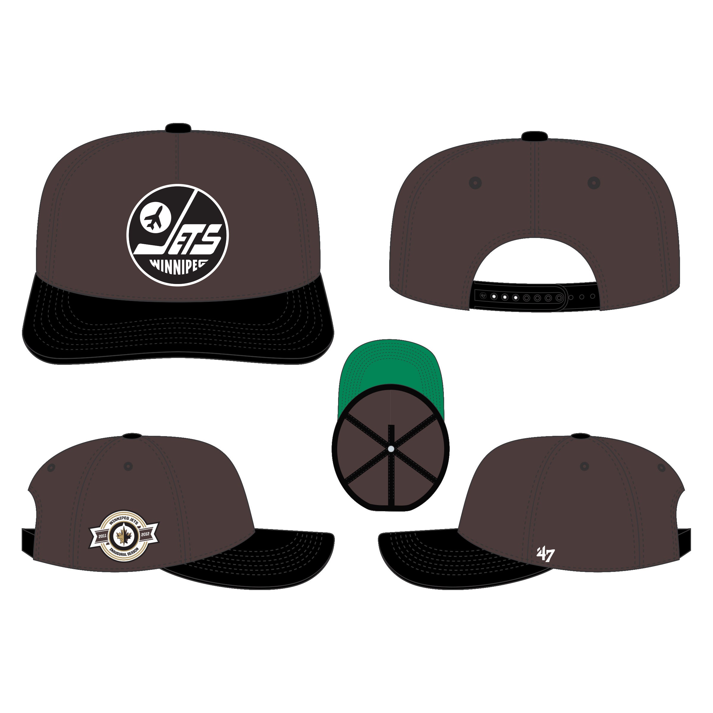 Casquette snapback Sure Shote Hitch en chocolat noir pour homme de la marque NHL 47 des Jets de Winnipeg