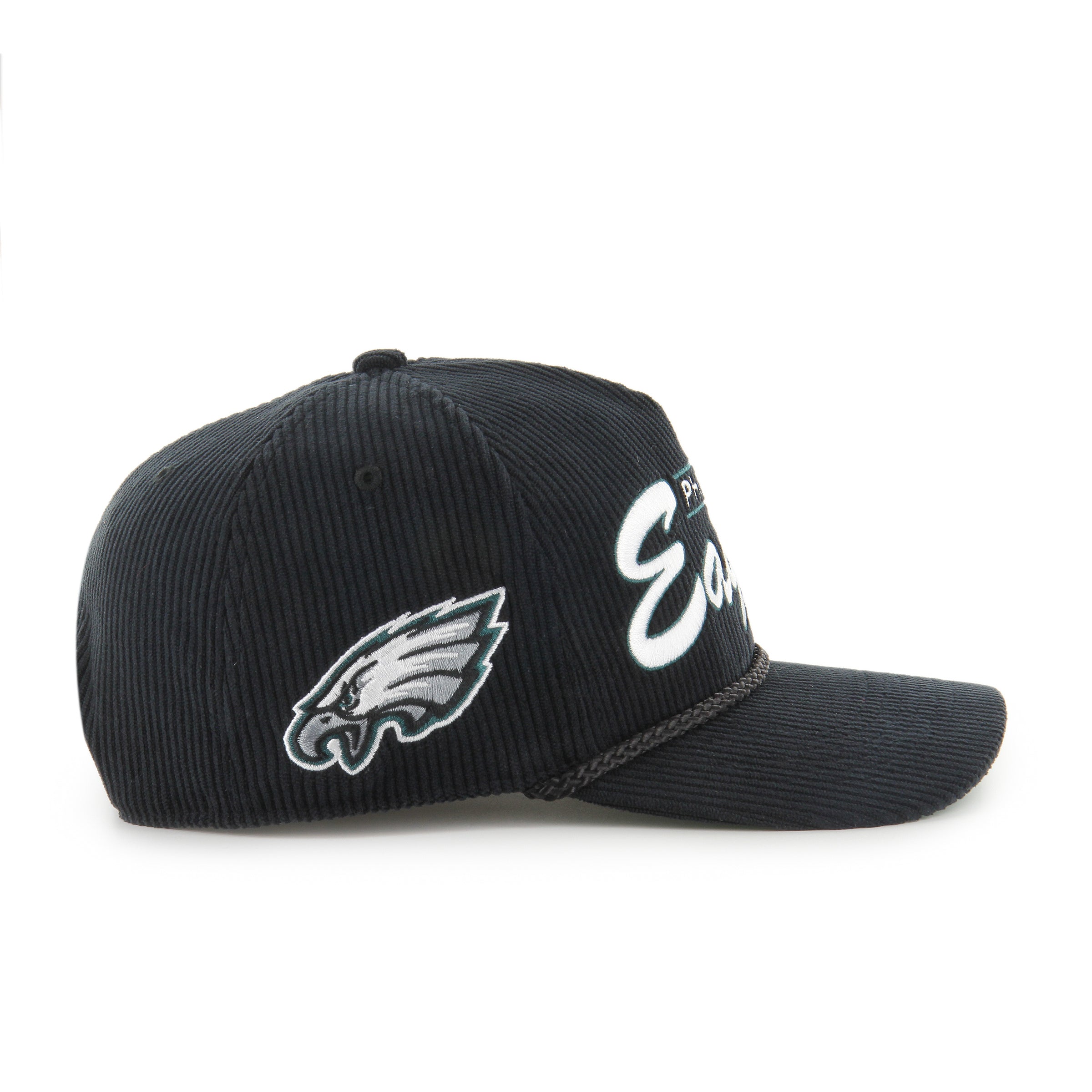 Philadelphia Eagles NFL 47 Brand Men's Black Double Header Cord Hitch Snapback