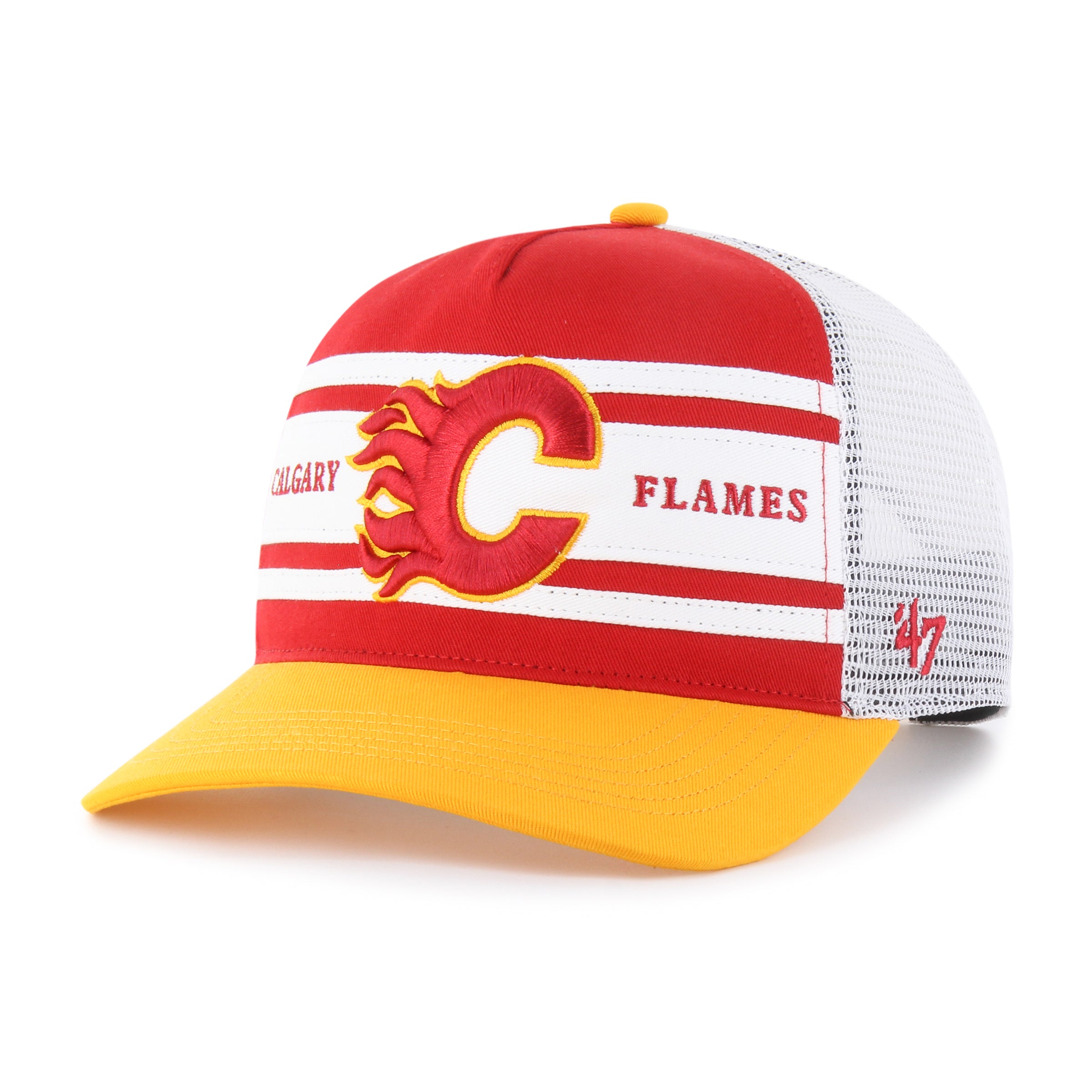 Casquette ajustable à rayures rouges et jaunes pour homme LNH 47 des Flames de Calgary