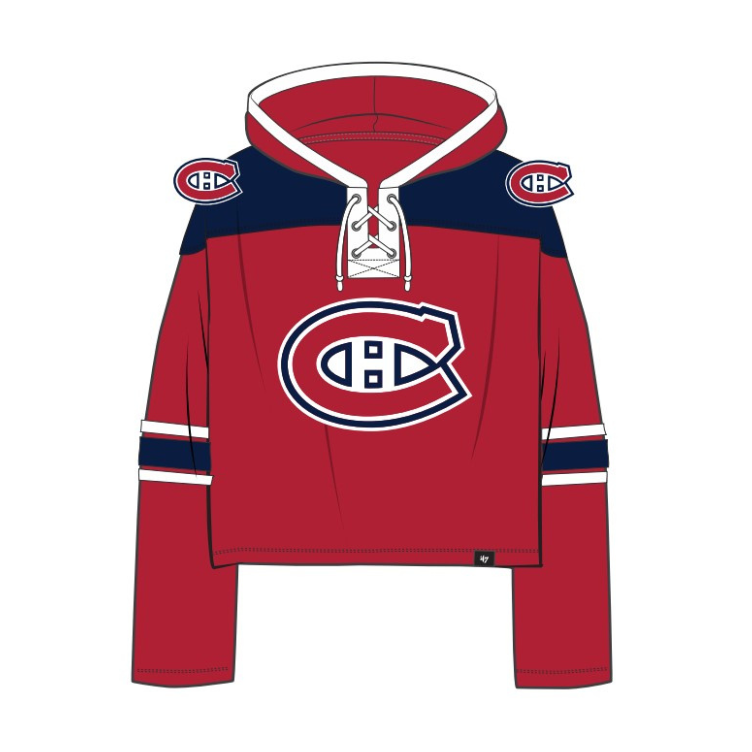 Sweat à capuche court à lacets de qualité supérieure pour femme de la marque NHL 47 des Canadiens de Montréal