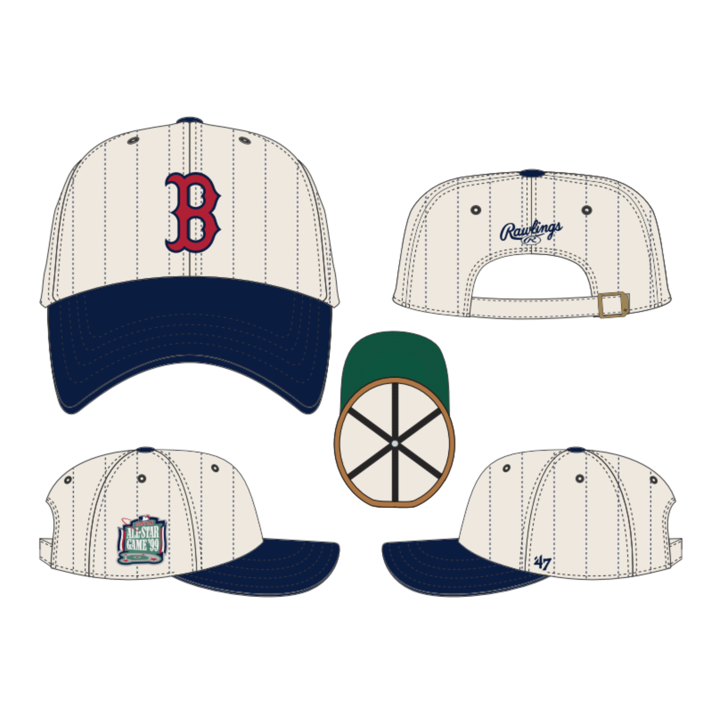 Boston Red Sox MLB 47 Brand Men's Beige Rawlings Pinstripe Clean Up Adjustable Hat