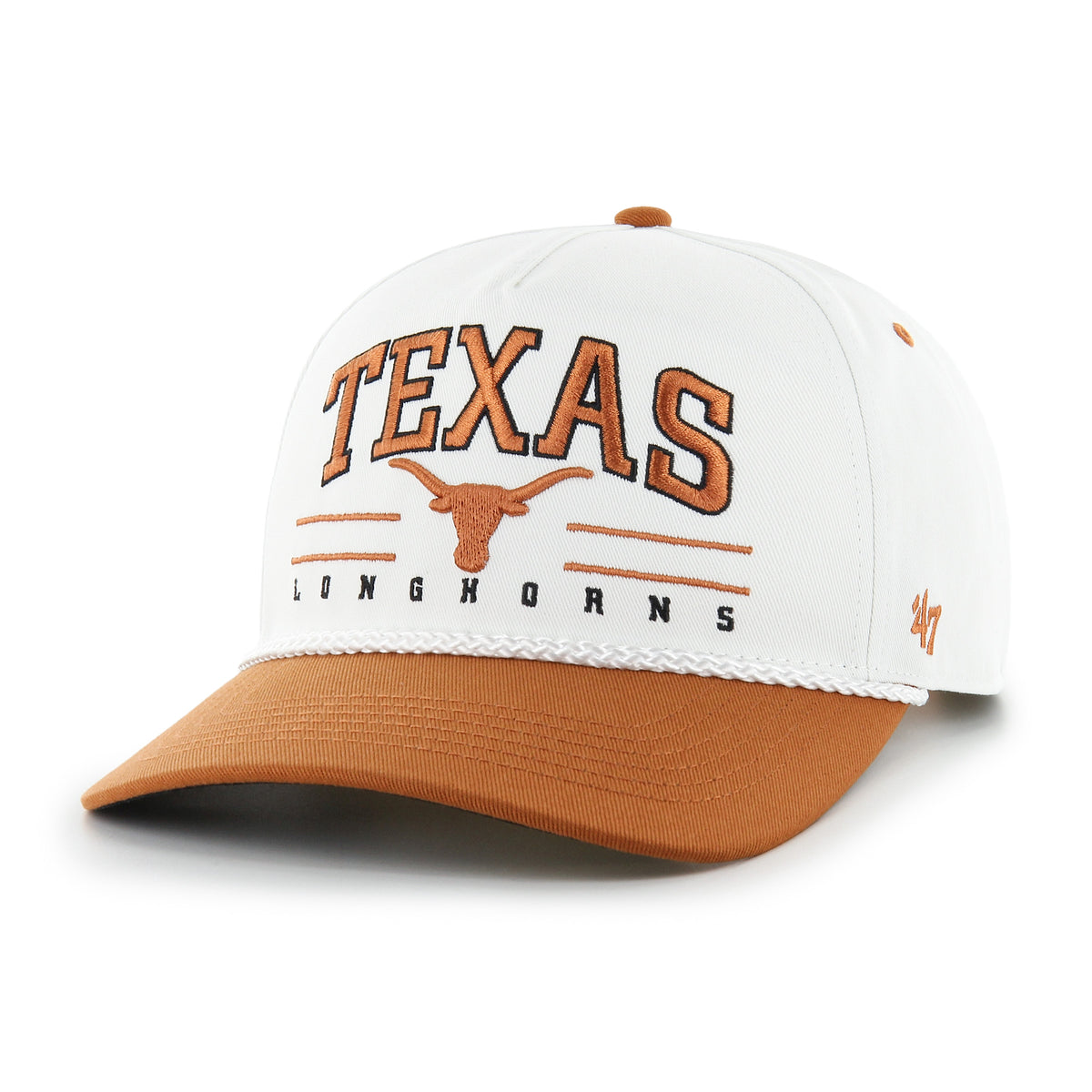 Texas Longhorns NCAA 47 Brand Men's White Roscoe Rope Two Tone Hitch Snapback Hat