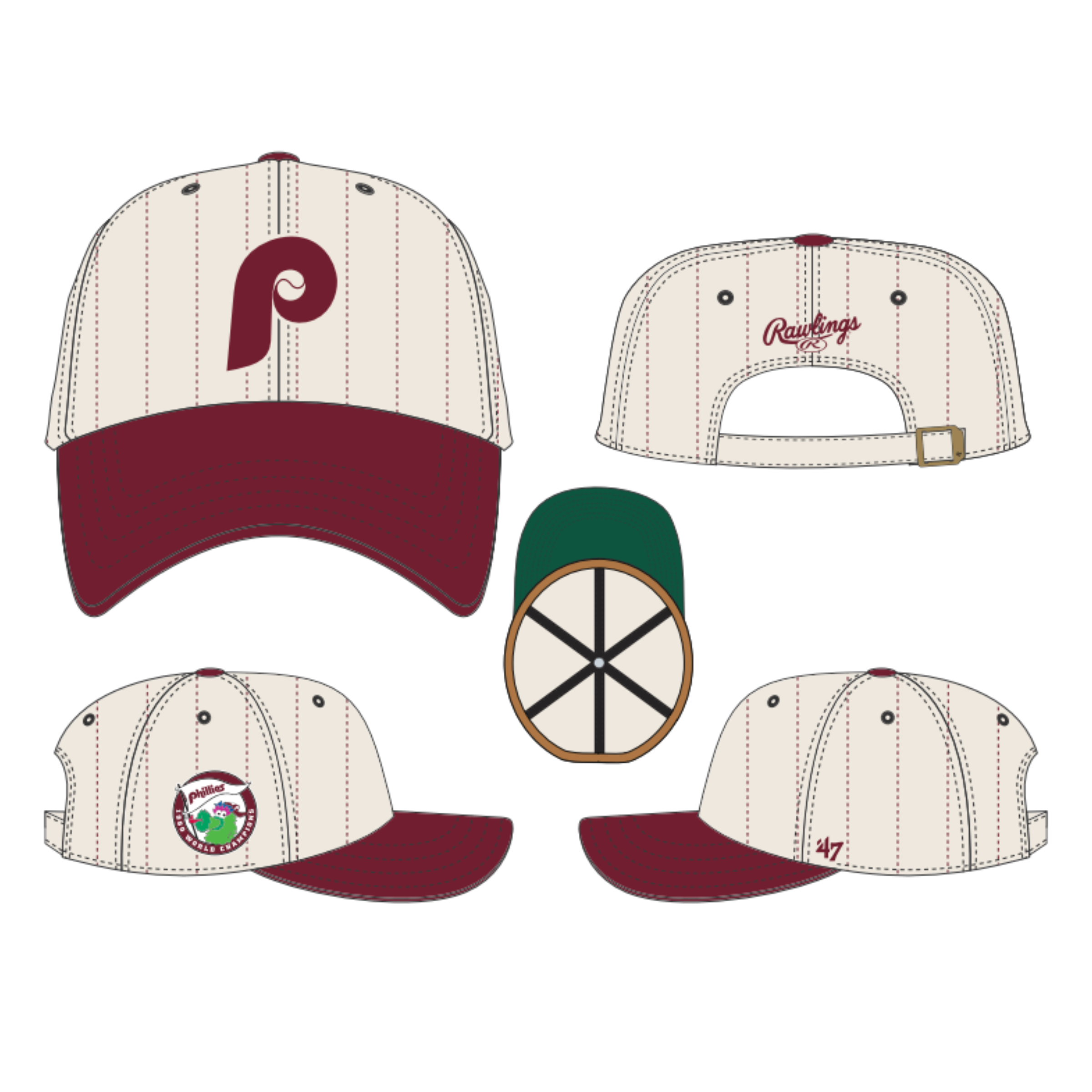 Philadelphia Phillies MLB 47 Brand Men's Beige Rawlings Pinstripe Clean Up Adjustable Hat