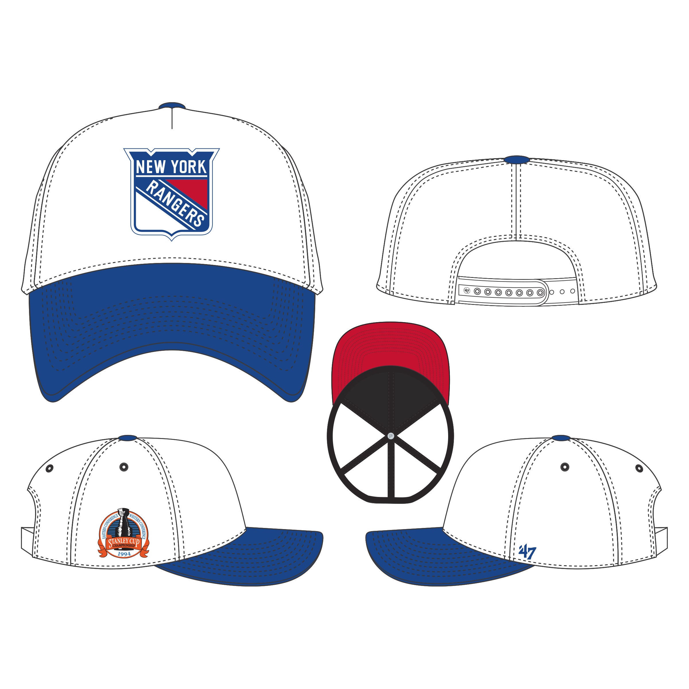 New York Rangers NHL 47 Brand Men's Whiteout MVP Sure Shot Snapback