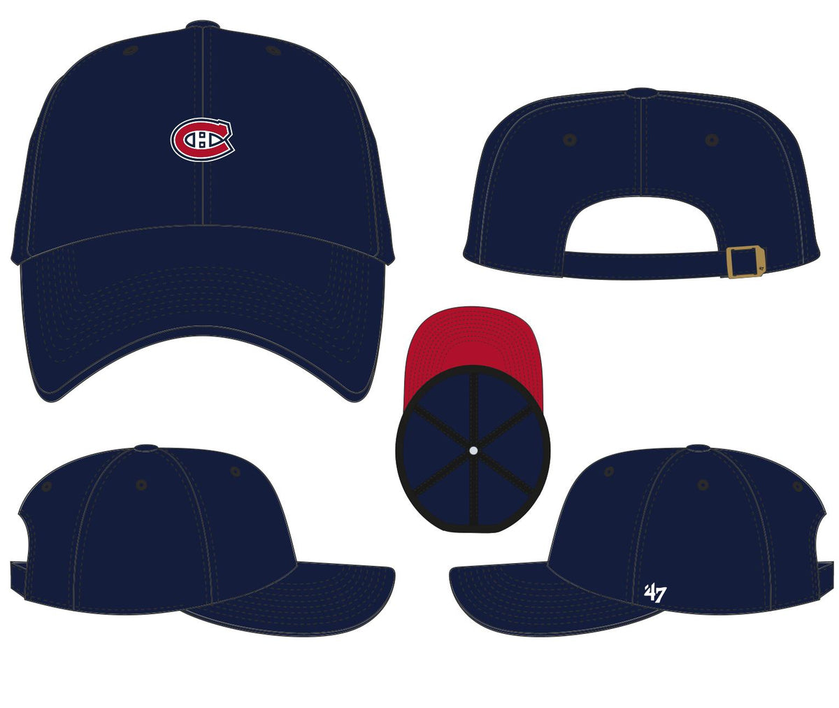 Montreal Canadiens NHL 47 Brand Navy Base Runner Ballpark Clean Up Adjustable Hat