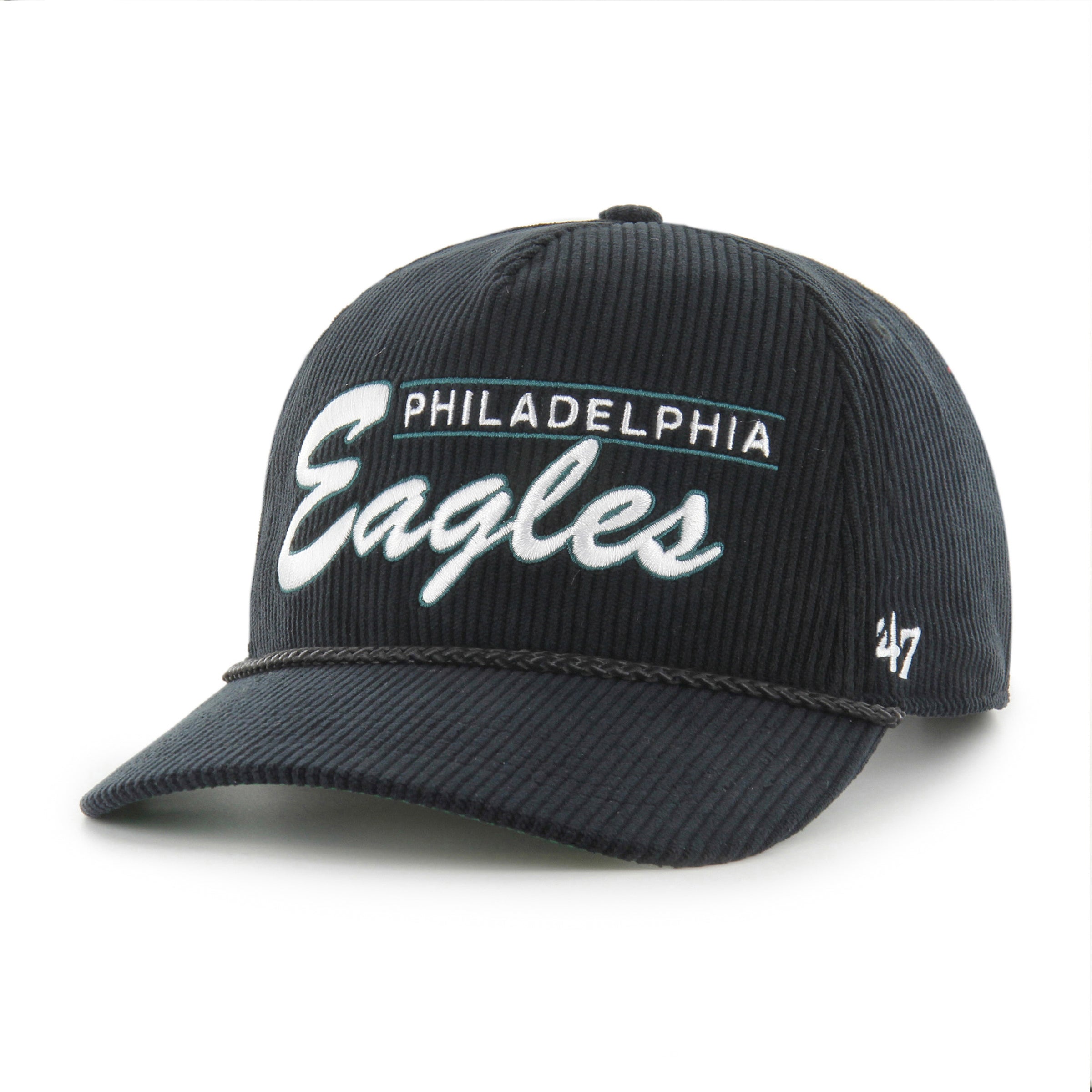 Philadelphia Eagles NFL 47 Brand Men's Black Double Header Cord Hitch Snapback