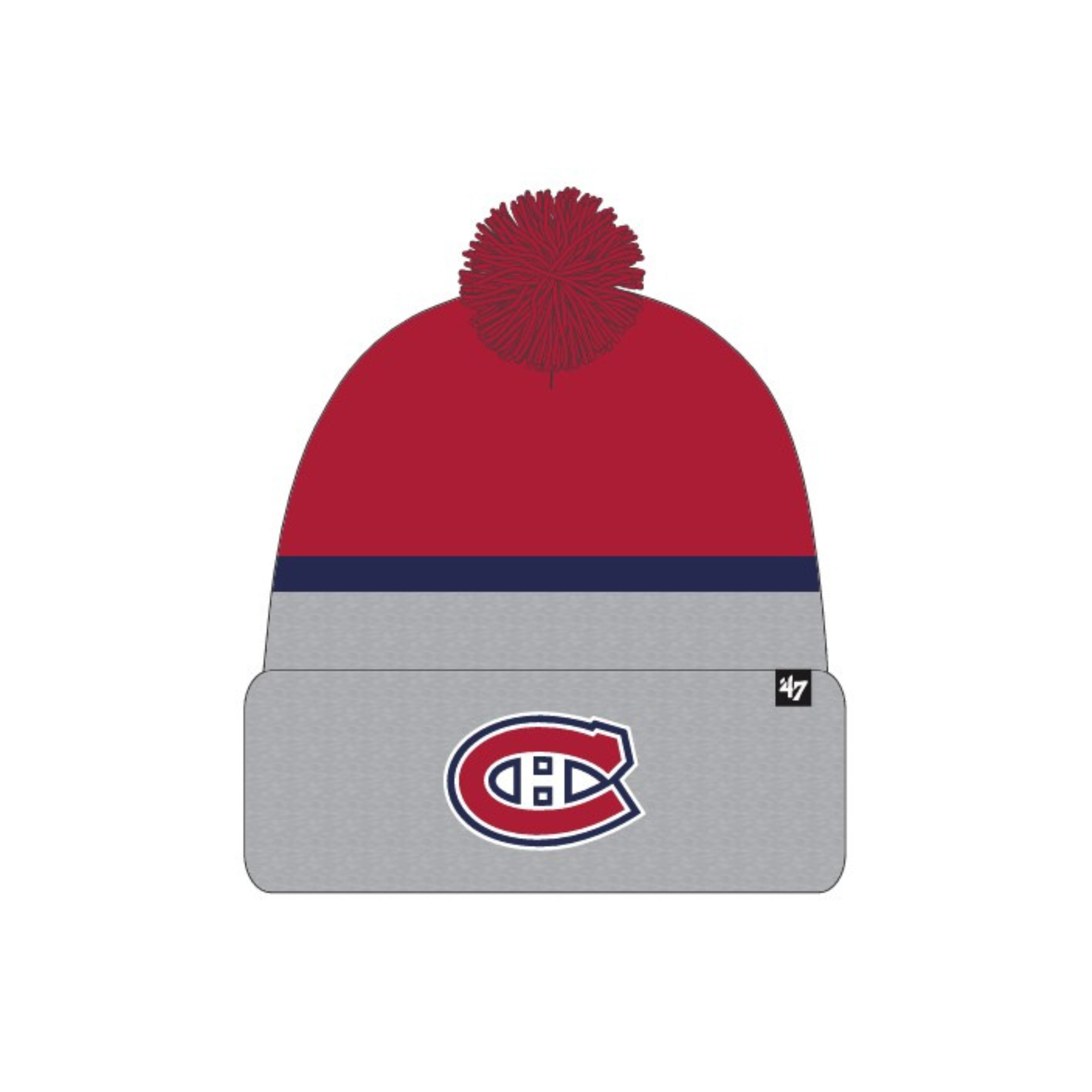 Montreal Canadiens NHL 47 Brand Men's Red/Grey Split Shadow Cuff Pom Knit