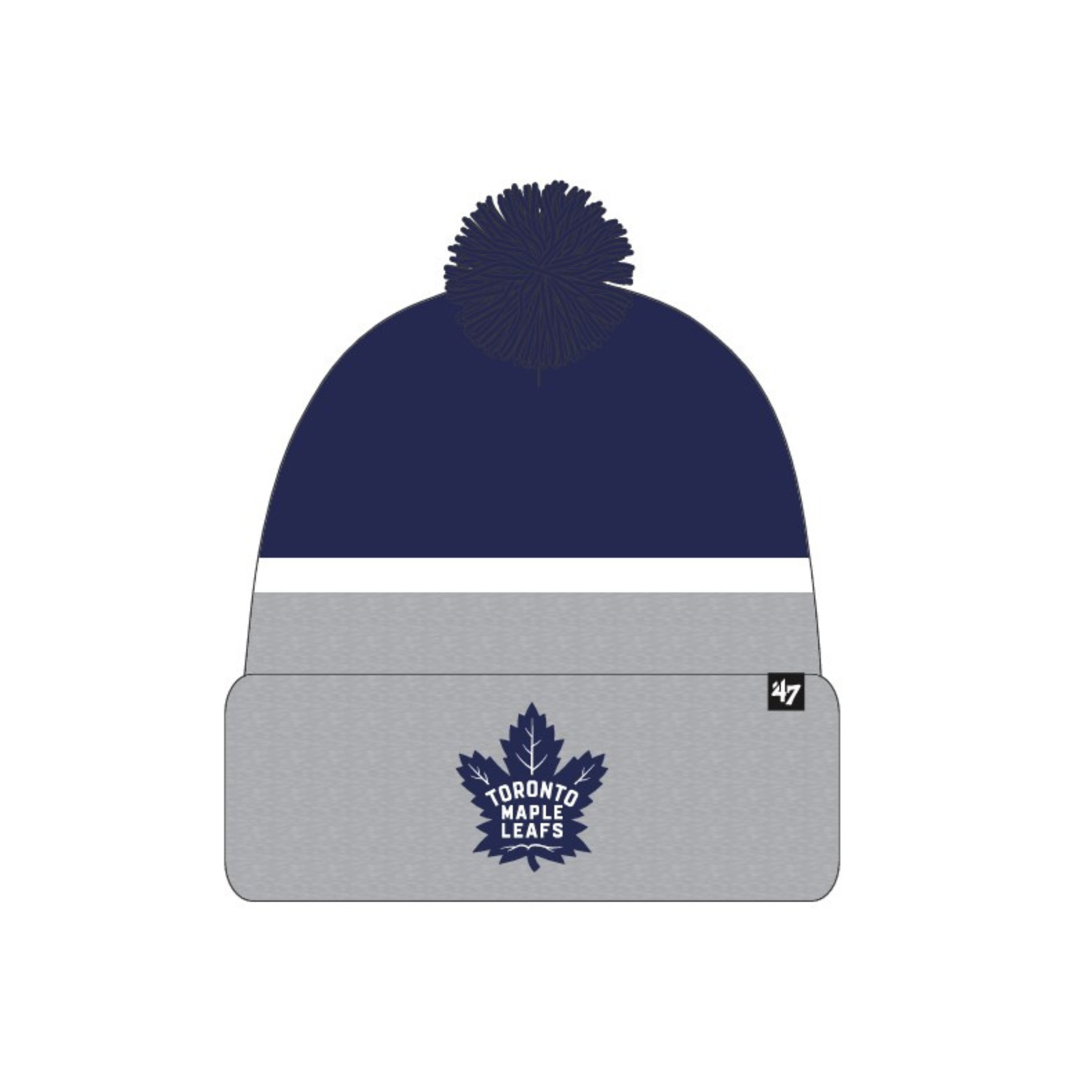 Toronto Maple Leafs NHL 47 Brand Men's Navy/Grey Split Shadow Cuff Pom Knit